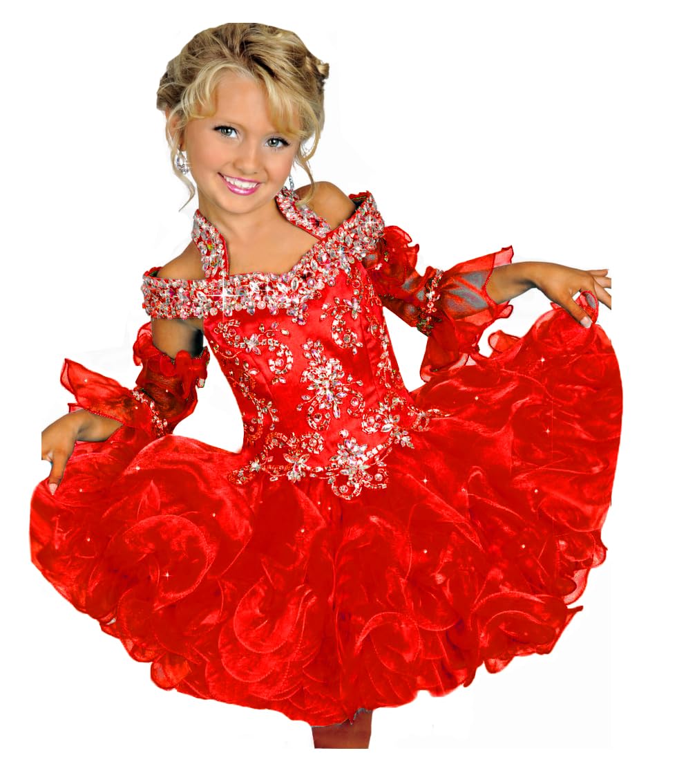 Junguan Infant Girls' Off The Shoulder Cupcake Pageant Dress - Glitz Short Birthday Party Ball Gown for Toddlers - Perfect for Pageants, Birthday Parties, Photo Shoots & Special Occasions