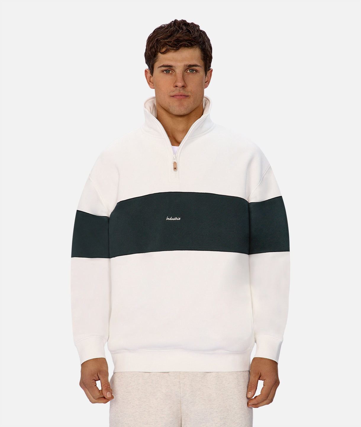 New Luton Track Top - Off White & Rich Green | Stylish Men's Running Jacket for Outdoor Workouts & Casual Wear