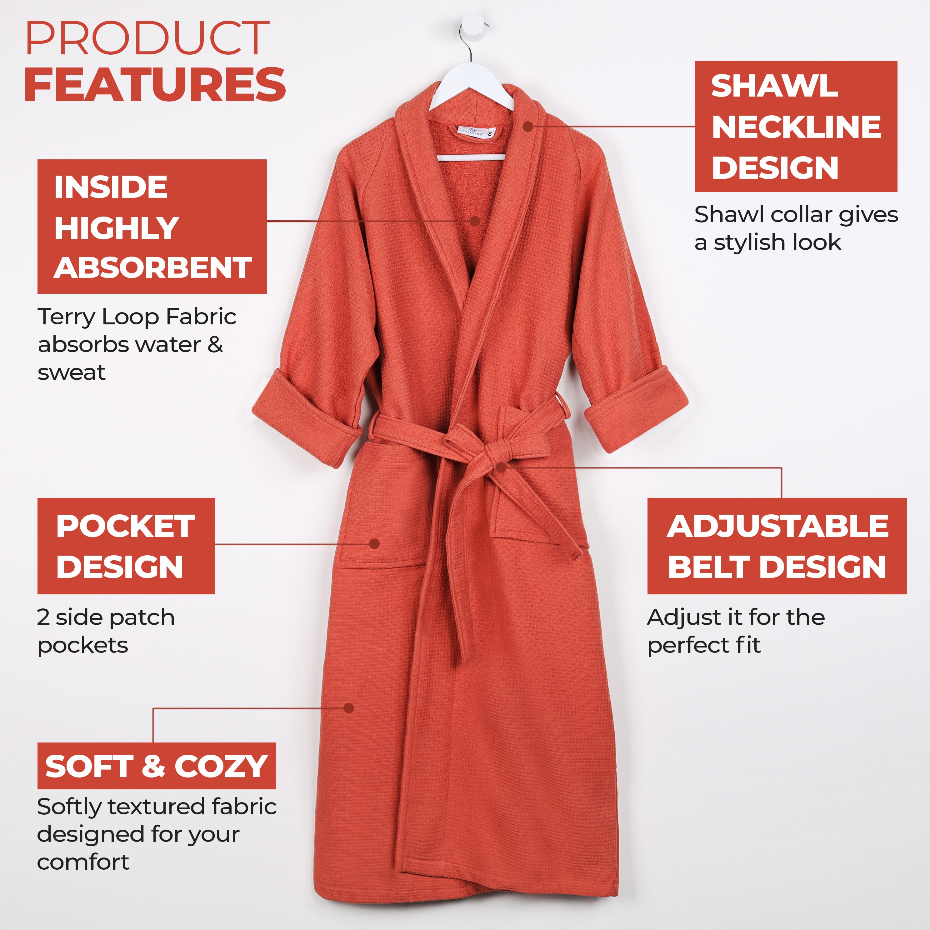 Premium Waffle Weave Cotton Bathrobe - Ultra Soft, Lightweight & Oversized Unisex Robe for Men & Women | Perfect for Spa, Lounge & Post-Shower Comfort