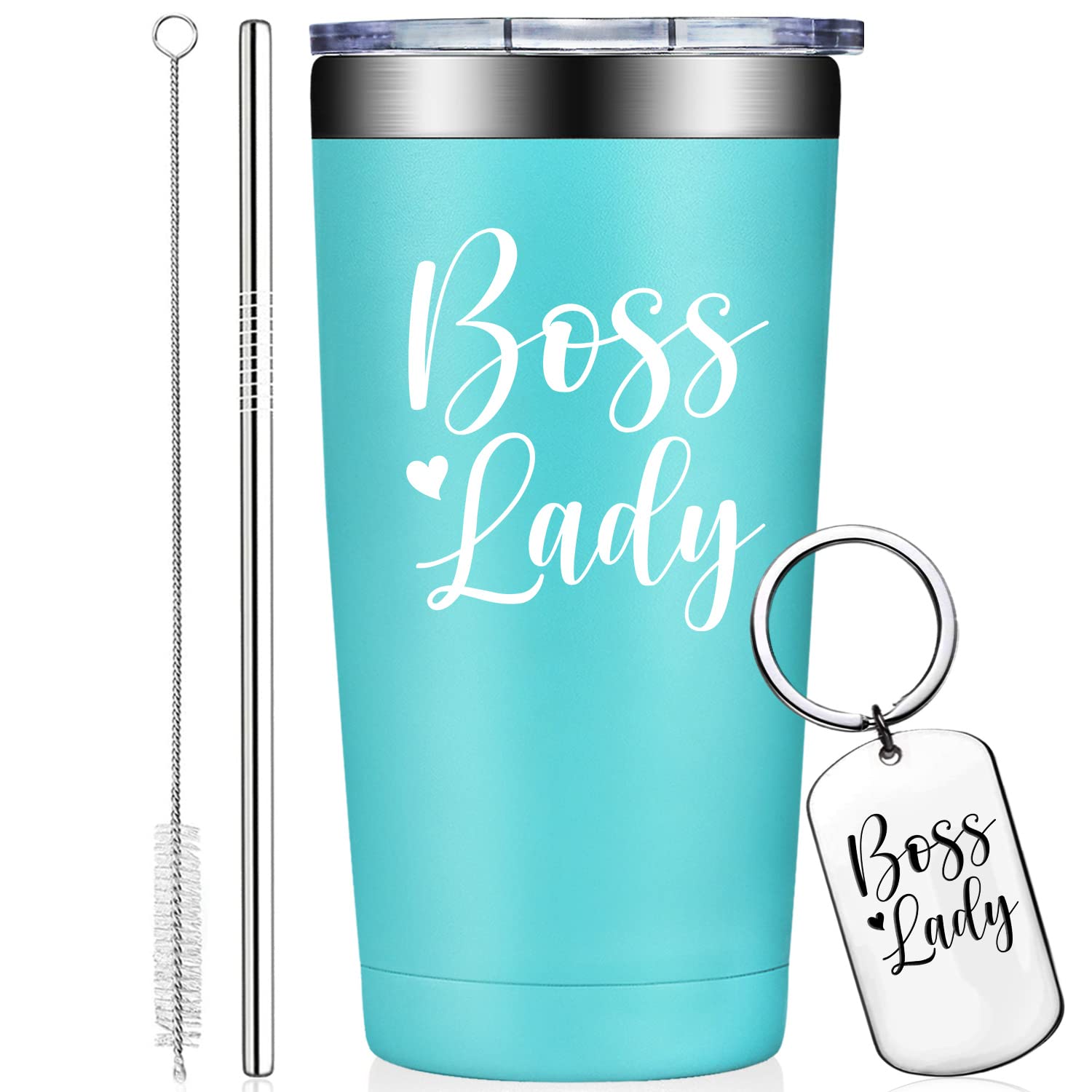 20 oz Boss Lady Mug Tumbler with Keychain - Perfect Gift for Women, Female Boss, Girl Boss - Birthday, Christmas & Boss Day Present - Ideal for Office, Home & Work Motivation