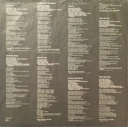 Anita Baker - Rapture LP Vinyl Record Album (VG+ Condition) - Perfect for Jazz & Soul Music Collectors & Audiophiles