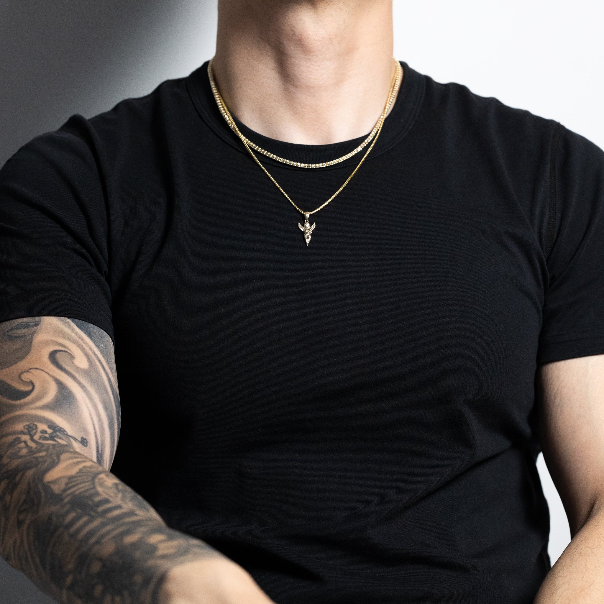Gold Praying Angel Chain Set for Men - Model 2631 | Religious Jewelry Gift for Him, Baptism, Confirmation & Special Occasions
