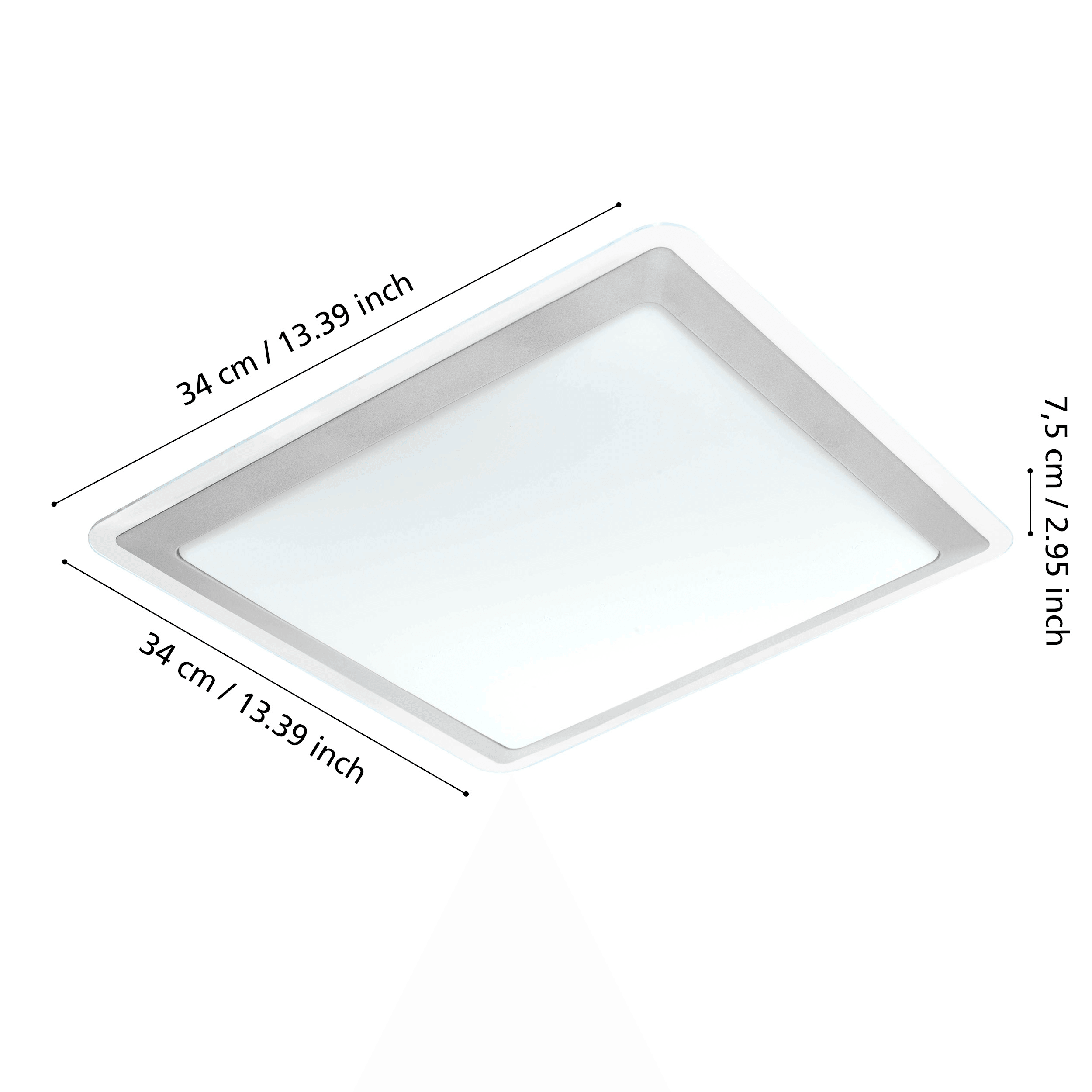 Eglo Competa 1 LED Square Silver Flush Mount Ceiling Light Fixture - 34cm Modern Lighting for Bedroom, Kitchen, Hallway & Office