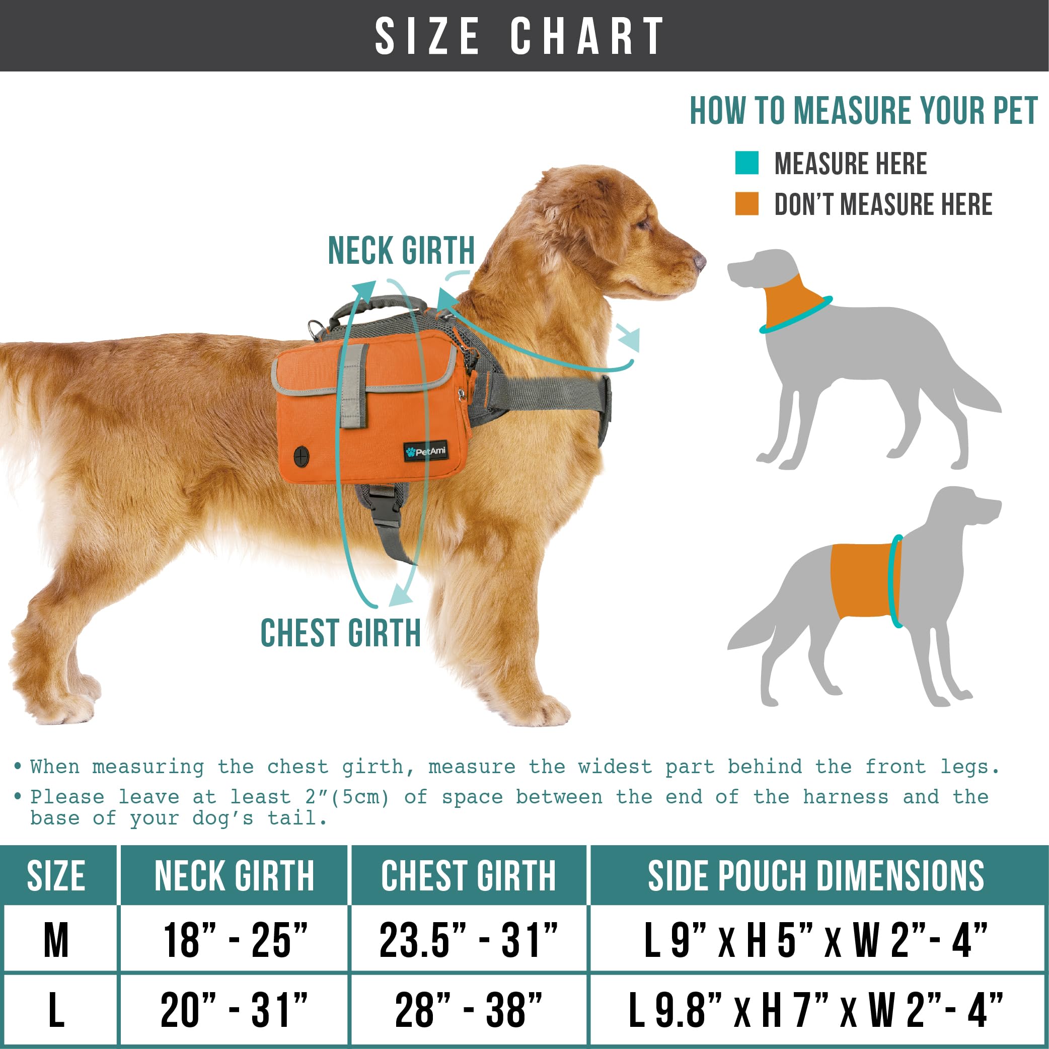PetAmi Dog Backpack for Medium & Large Dogs - Adjustable Saddle Bag Carrier with Reflective Safety Pockets - Perfect for Hiking, Camping & Travel (Orange, Medium) - Ideal for Outdoor Adventures & Daily Walks
