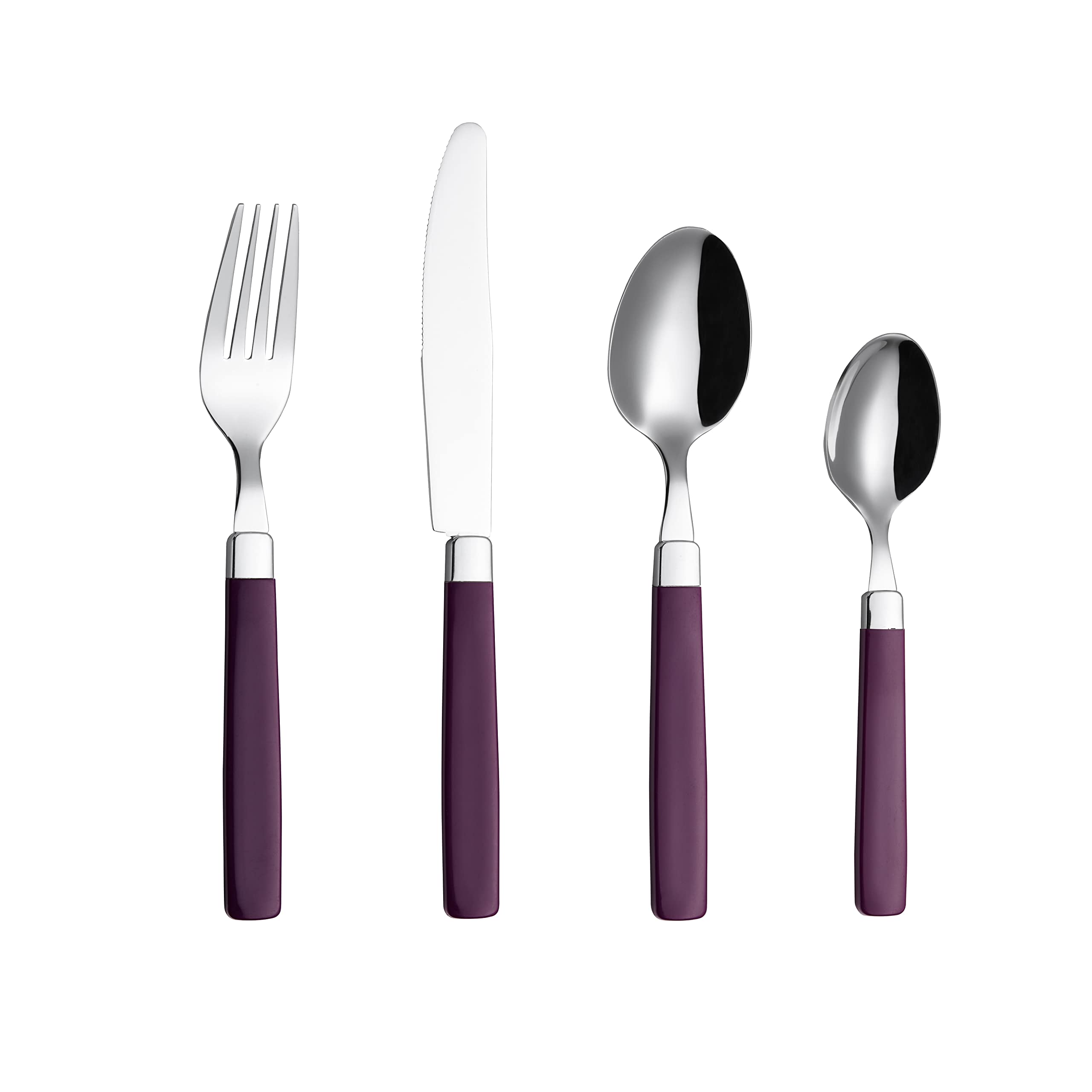ANNOVA 16-Piece Stainless Steel Flatware Set with Purple Handles - 4 Dinner Forks, 4 Table Knives, 4 Tablespoons, 4 Teaspoons - 4-Person Silverware Set for Dining, Kitchen, Restaurant & Gift Giving