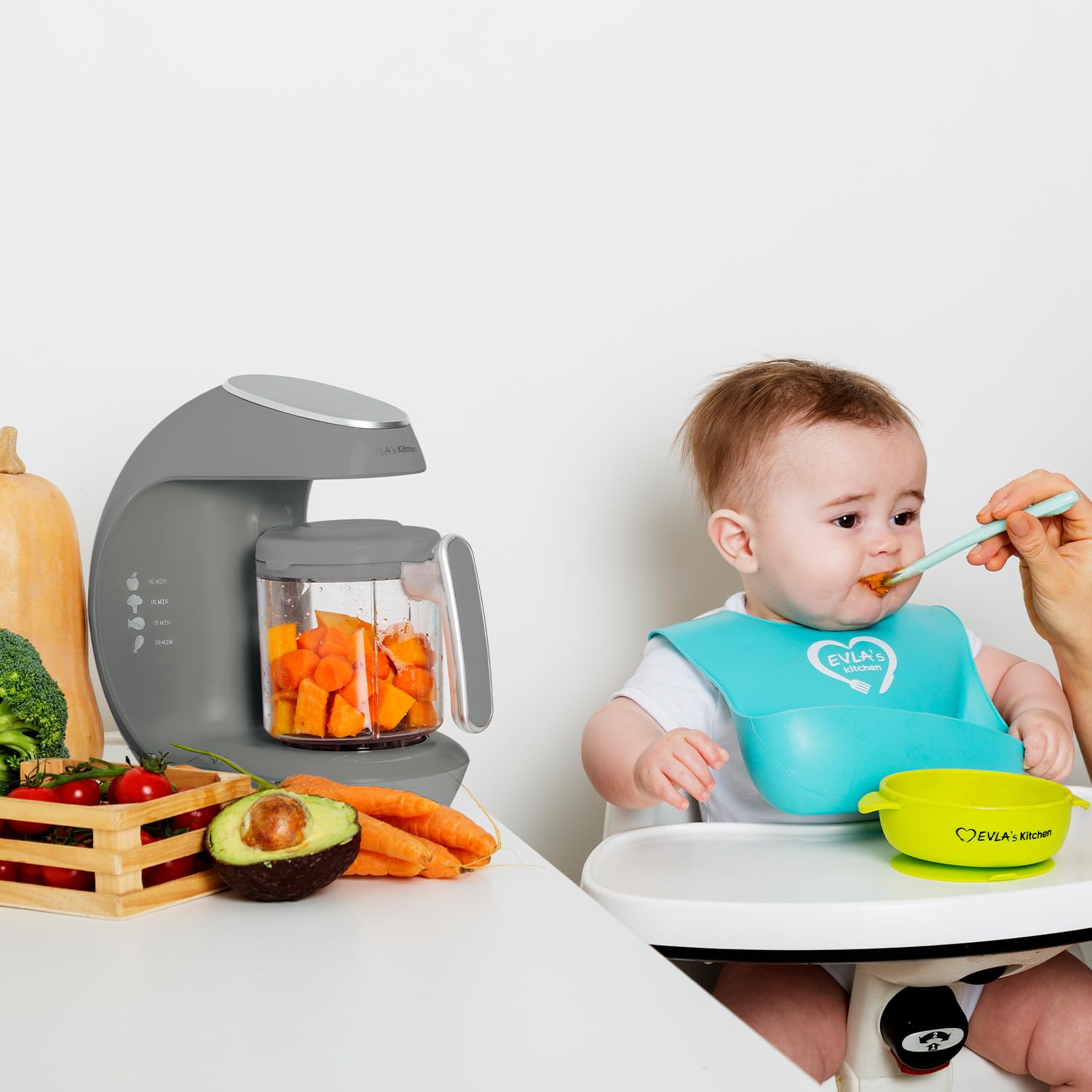 EVLA'S Baby Food Maker Replacement Stirring Cup & Blade with Steaming Basket - Gray | Compatible with Baby Food Processor for Homemade Purees, Toddler Meals & Healthy Snacks
