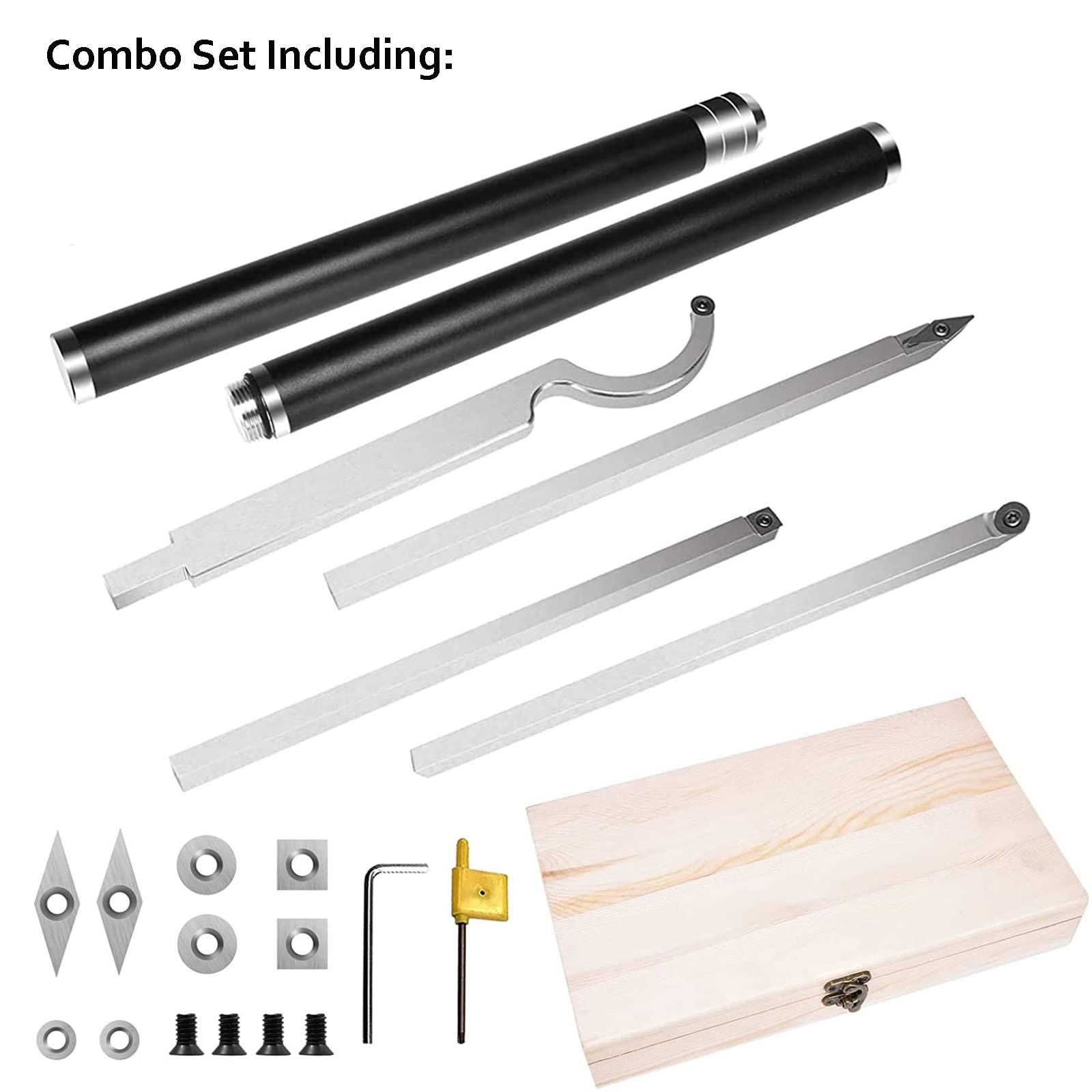 Premium Carbide Lathe Tools Set - Rougher, Finisher, Detailer & Swan Neck Hollower for Wood Turning | Durable Woodworking Chisels with Removable Alloy Handle & 8 Extra Inserts | Perfect for Bowl Making, Furniture Crafting & DIY Wood Projects