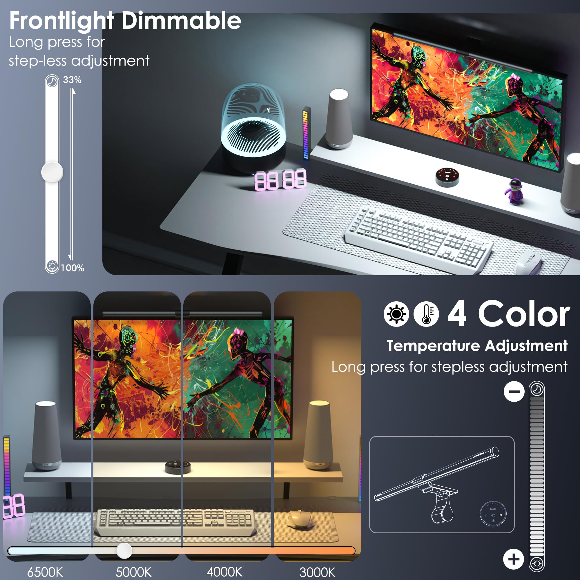 Quntis 51cm USB Computer Monitor Light Bar with Remote Control - 88+32 LED RGB Gaming Desk Lamp, 15 Color Adjustable Ambient Lighting for PC Screen | Perfect for Gaming Setup, Home Office & Nighttime Computer Use