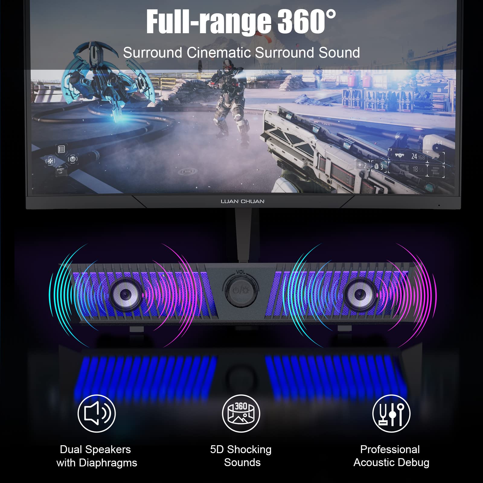 Smalody Computer Speakers with Stereo Bluetooth, Dynamic RGB LED Design, Built-in Microphone, Compatible with Desktop/Laptop/Smartphone/Game Console, Ideal for Gaming, Music, and Home Office