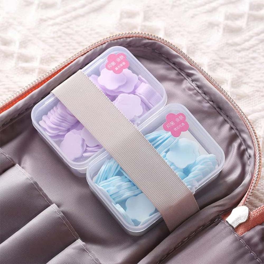 100Pcs Blue Mini Portable Travel Soap Paper Sheets - Flower Shaped Disposable Hand Cleansing Wipes for Camping, Hiking, Travel & Outdoor Activities | Skin Care & Personal Hygiene Essentials