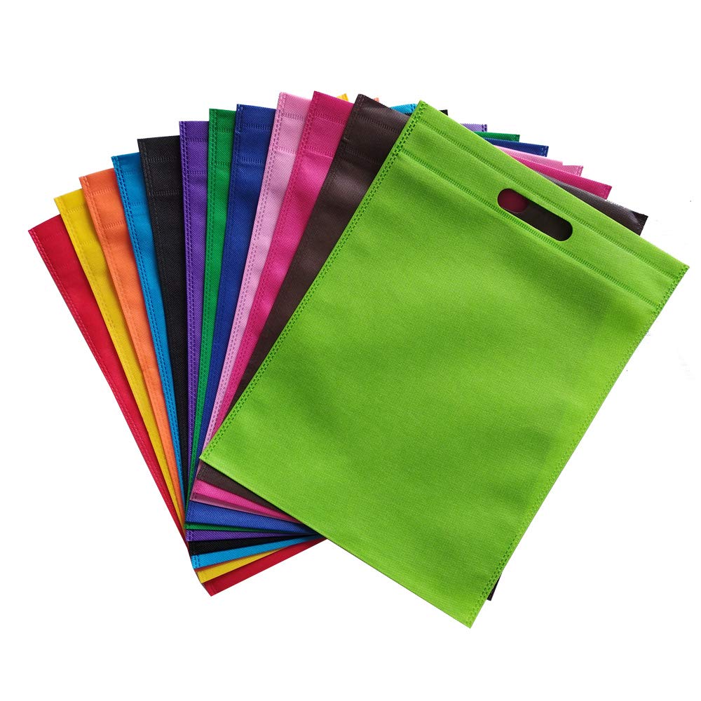 48-Pack Reusable Nonwoven Heat Seal Tote Bags - Bulk Party Favor, Goodie & Gift Bags with Die-Cut Handles (Assorted Colors) | Perfect for Birthday Parties, Baby Showers & Corporate Events