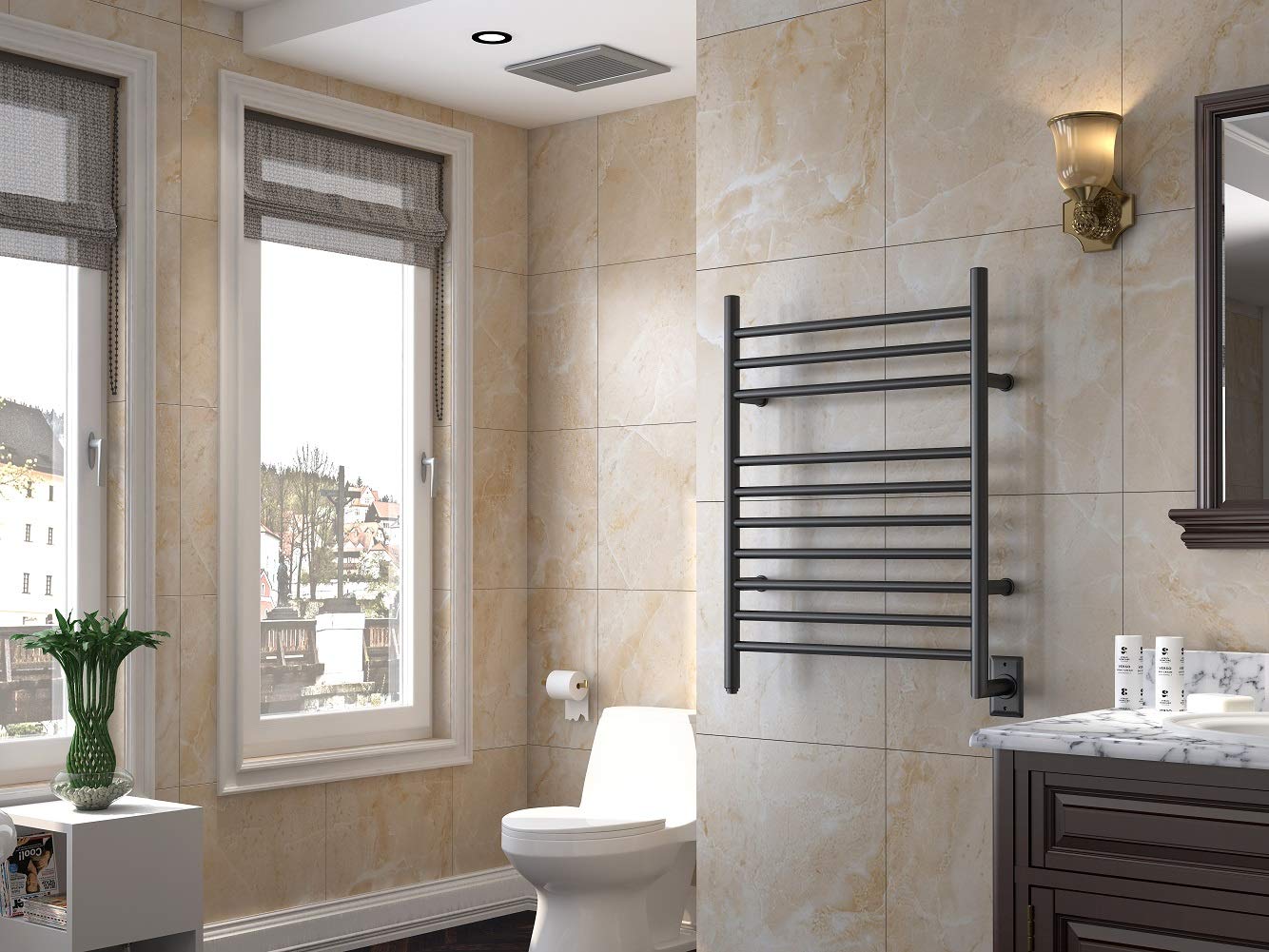 HEATGENE Hardwired Heated Towel Rack - Wall Mounted Bathroom Towel Warmer in Matte Black | Fast Warming for Spa, Luxury Hotels & Home Use