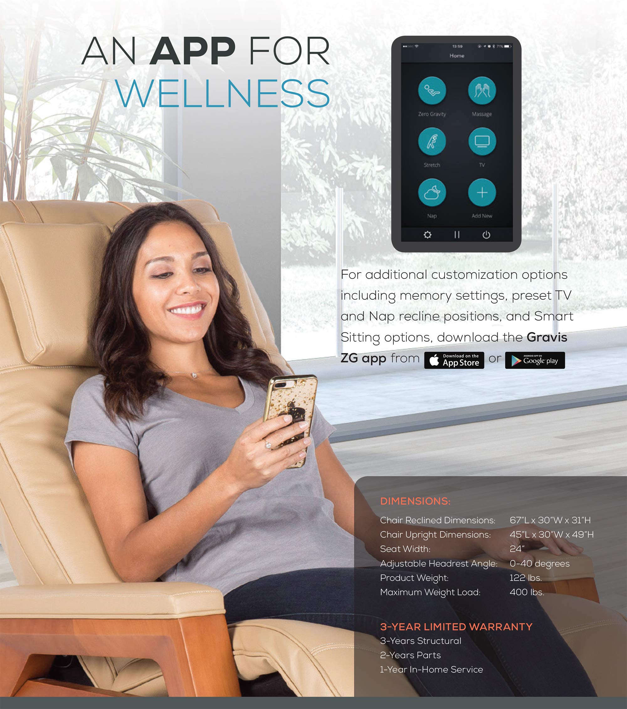 Human Touch Gravis ZG Zero Gravity Leather Massage Chair with Air Massage & Heat Therapy - Premium Beech Wood Frame & Genuine Bone Leather - Perfect for Home, Office & Relaxation Spaces