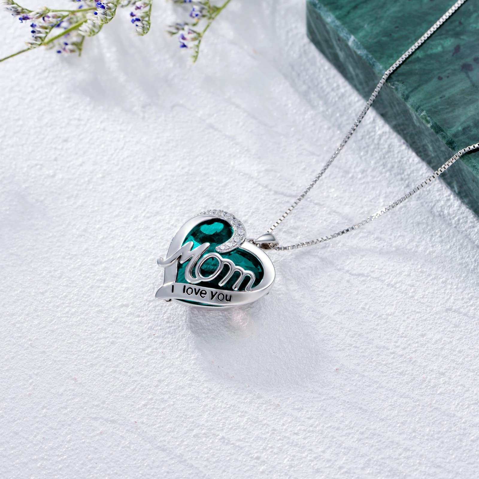 TOUPOP Sterling Silver Heart Crystal Necklace for Women - I Love You Mom Jewelry Gift for Birthday, Valentine's Day, Mother's Day - Perfect for Mom, Mama, Grandma (Great for Special Occasions & Everyday Wear)