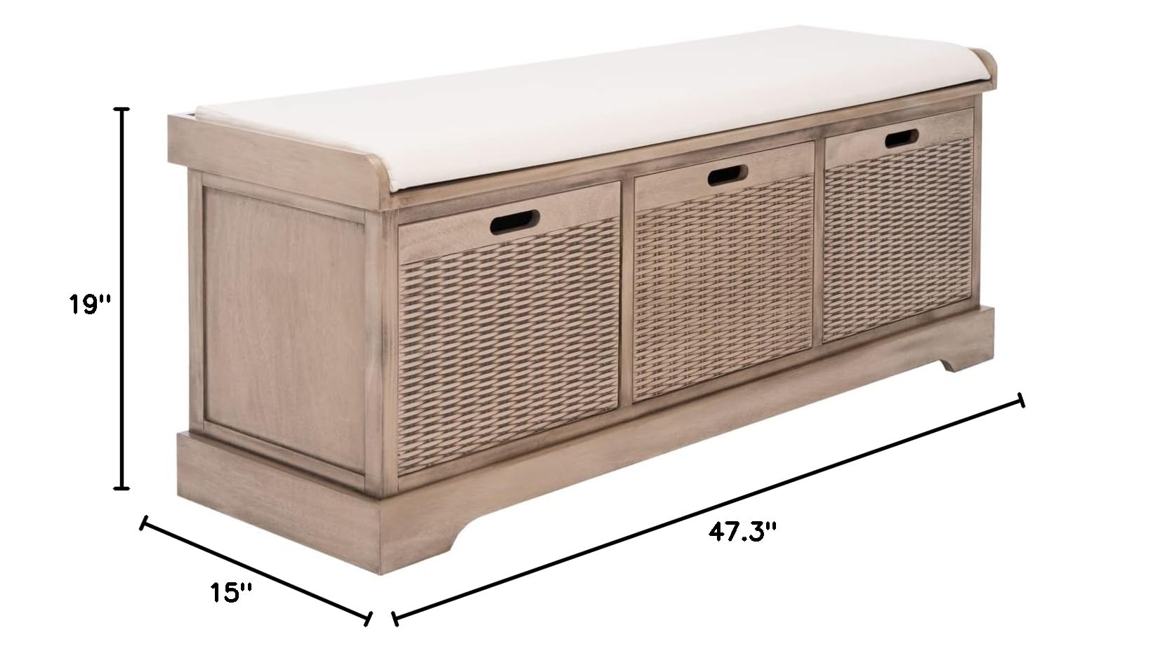 SAFAVIEH Landers Sand 3-Drawer Storage Ottoman Bench with Cushion | Multi-Functional Entryway, Bedroom & Living Room Furniture | BCH5703D
