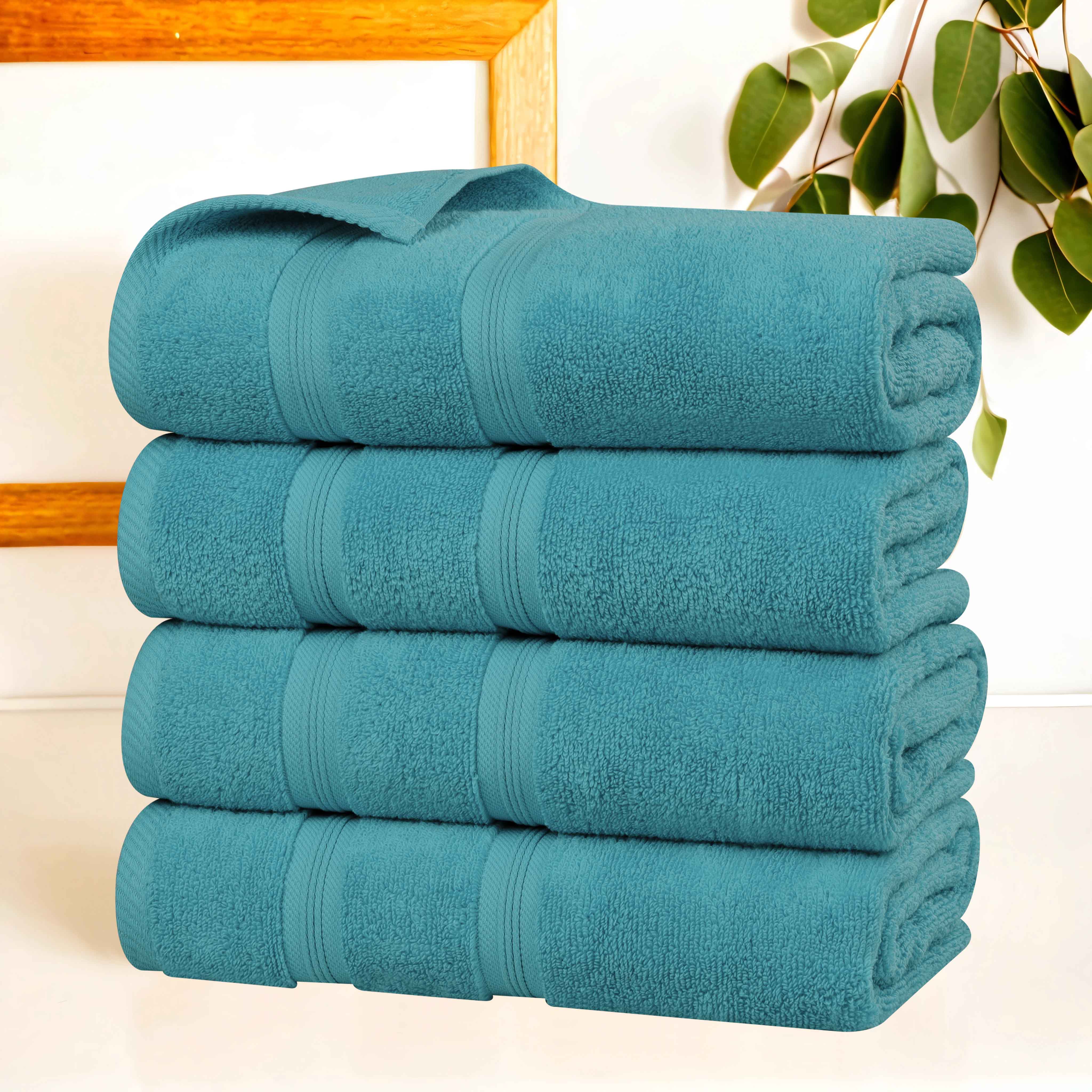Premium Soft Medium Weight Cotton Bath Towels Set of 4 - Ultra Absorbent, Quick Dry & Zero Twist - Perfect for Spa, Bathroom & Beach Use