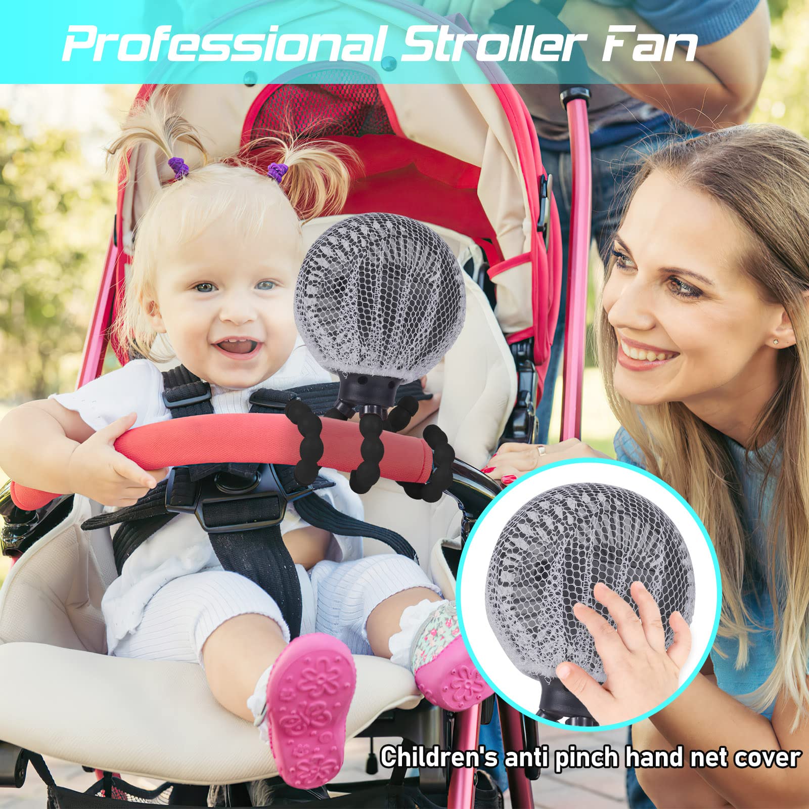 Upgraded Stroller Fan - Mini USB Rechargeable Battery Operated Fan with Flexible Tripod & 3 Speed Settings - Portable Clip On Fan for Baby Stroller, Car Seat, Crib, Treadmill, Office Desk - Perfect for Travel, Nursery, Gym & Home Use (Black)