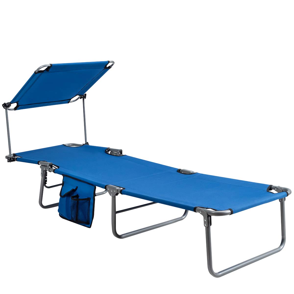 Giantex Adjustable Tanning Chair with Canopy & Storage - 5-Position Patio Chaise Lounge, Foldable Beach Chair for Poolside, Lawn, Camping - Perfect for Sunbathing, Relaxing by the Pool or Beach Vacation (Navy Blue)