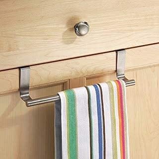 Stainless Steel Adjustable Over Cabinet Towel Bar Holder - Kitchen Drawer & Door Hanging Storage Hook for Dish Towels, Hand Towels & Cloths (Pack of 1) - Perfect for Small Kitchens, Bathrooms & RV Spaces