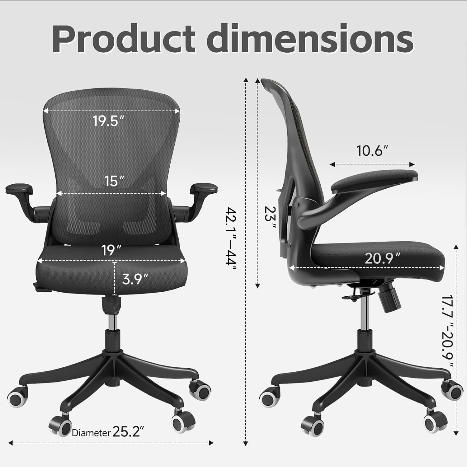 Ergonomic Office Chair with Adjustable Flip-Up Armrests & Lumbar Support - Thickened Cushion Desk Chair with Wheels, Home Office Computer Chair for Back Pain Relief (Black) - Perfect for Long Hours Sitting, Gaming & Remote Work