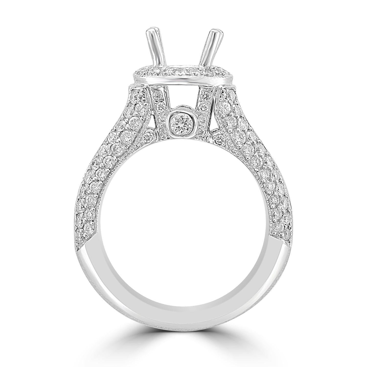 18KT White Gold 2.13 CTW Diamond Halo Engagement Ring for 1 CT Round Center Stone - Perfect for Proposals, Weddings & Anniversary Gifts