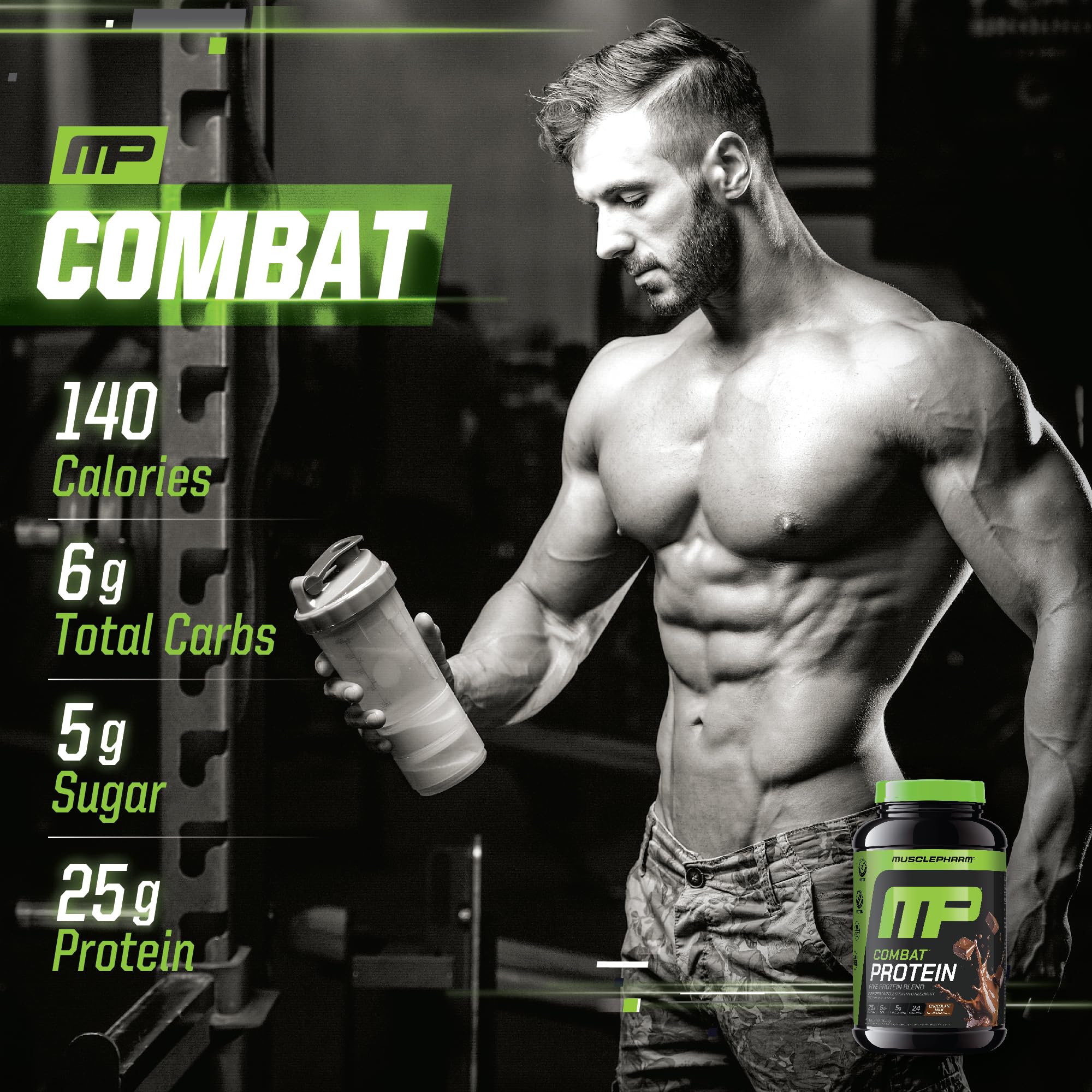 MusclePharm Combat Protein Powder - Chocolate Milk Flavor | 5 Protein Sources (Whey Isolate & Egg Albumin) | Gluten Free Muscle Recovery Supplement | 2lb (26 Servings) | Ideal for Post-Workout Recovery & Muscle Growth