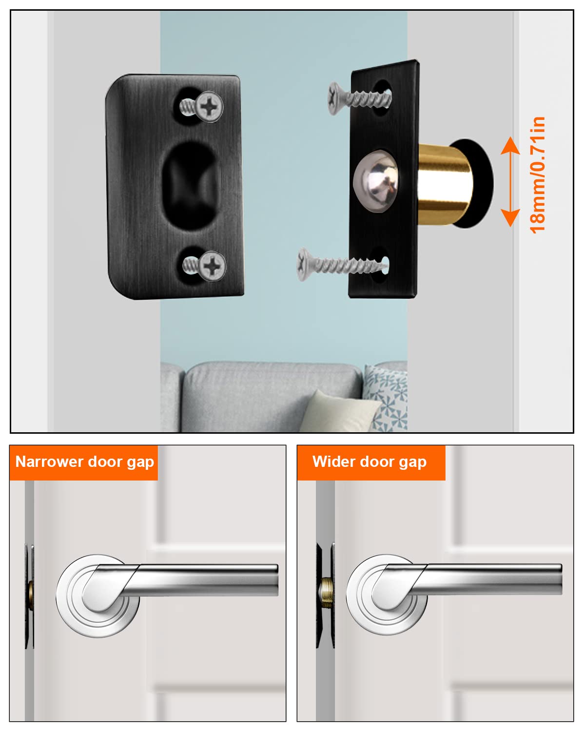 2 Pack French Door Ball Catch - Adjustable Drive-In Ball Latch for Closet & Cabinet Doors, Black | Invisible Pantry Hardware, Top Mount Installation for Smooth Silent Operation (Perfect for Kitchen Cabinets, Wardrobes & French Doors)