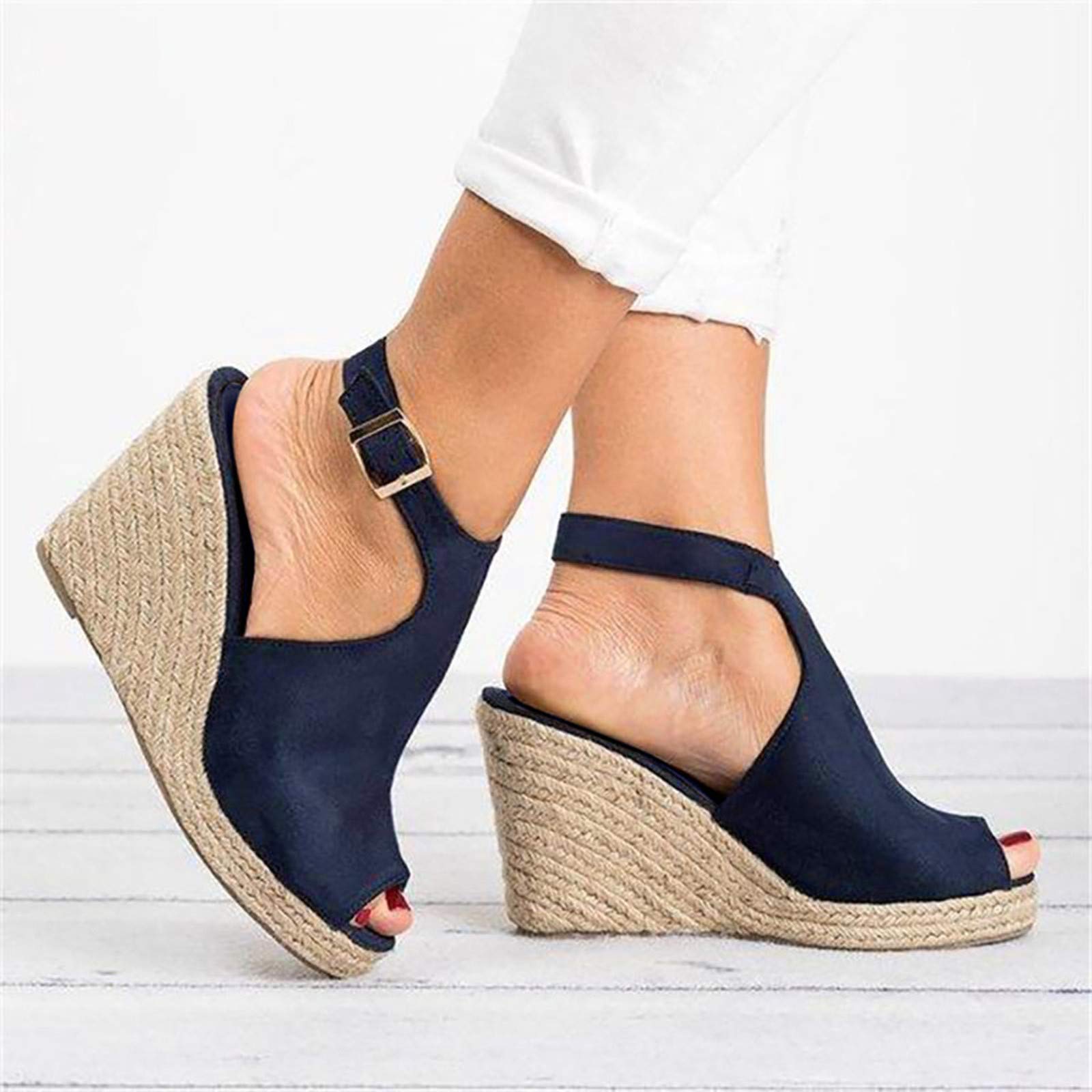 Women's Casual Buckle Strap Roman Wedge Sandals - Open Toe Platform Beach Sandals for Summer, Walking & Vacation | Comfortable Slip-On Shoes for Outdoors, Travel & Daily Wear