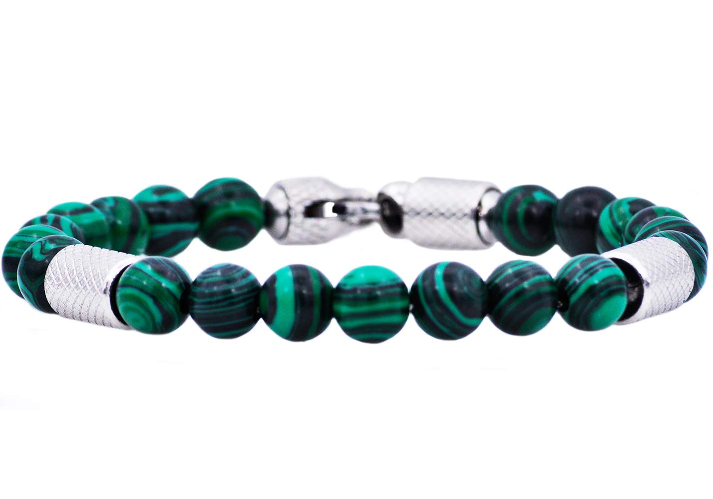 Men's Genuine Malachite Gemstone Beaded Bracelet - Adjustable Stainless Steel Blackjack Jewelry for Men - Perfect for Casual Wear, Gifts & Spiritual Healing