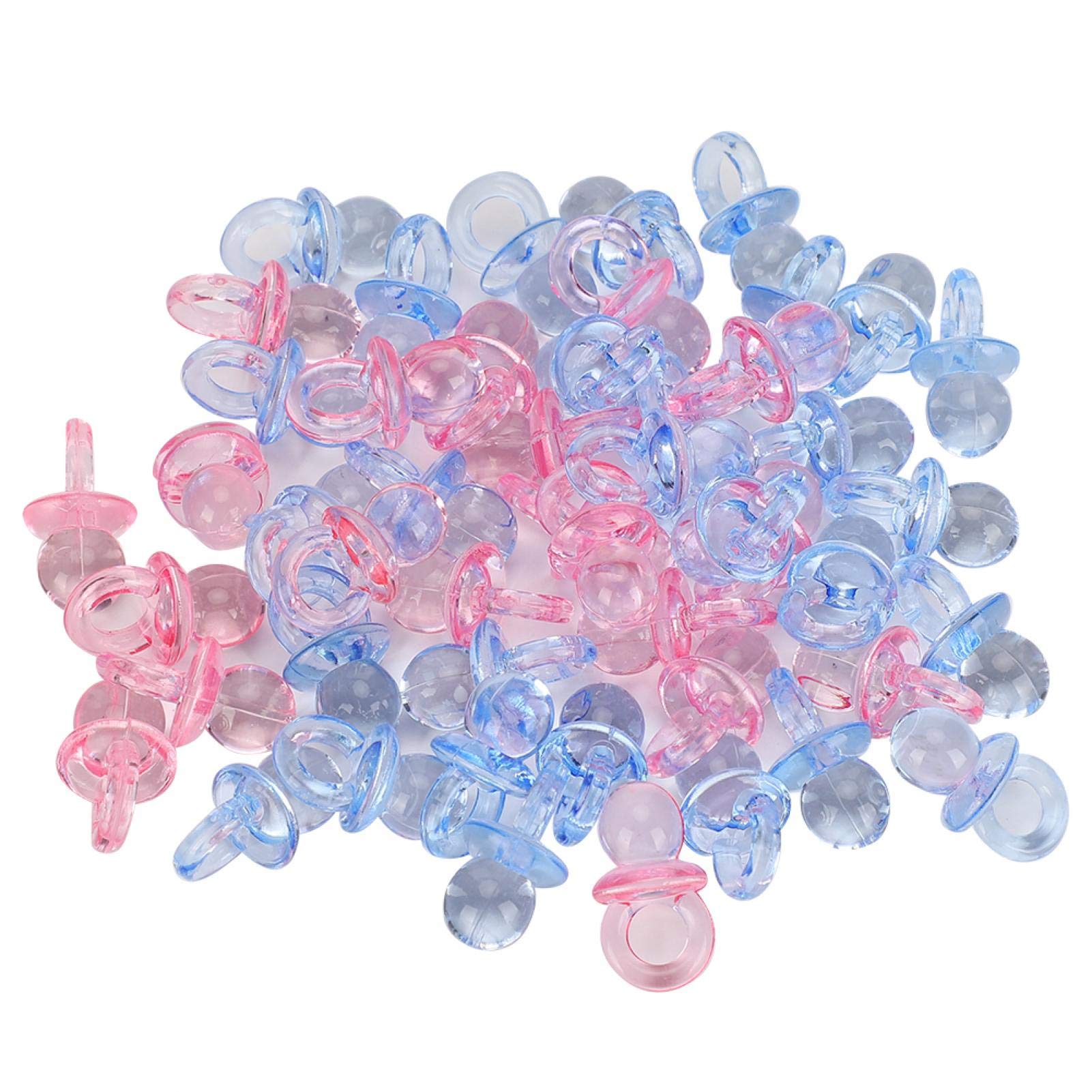 100Pcs Acrylic Pacifier Clips - Baby Shower Favors, Birthday Party Decorations, Baptism Gifts & Soothing Mini Pacifier Toys (Transparent + Blue) - Perfect for Newborn Essentials, Baby Registry & Nursery Decor
