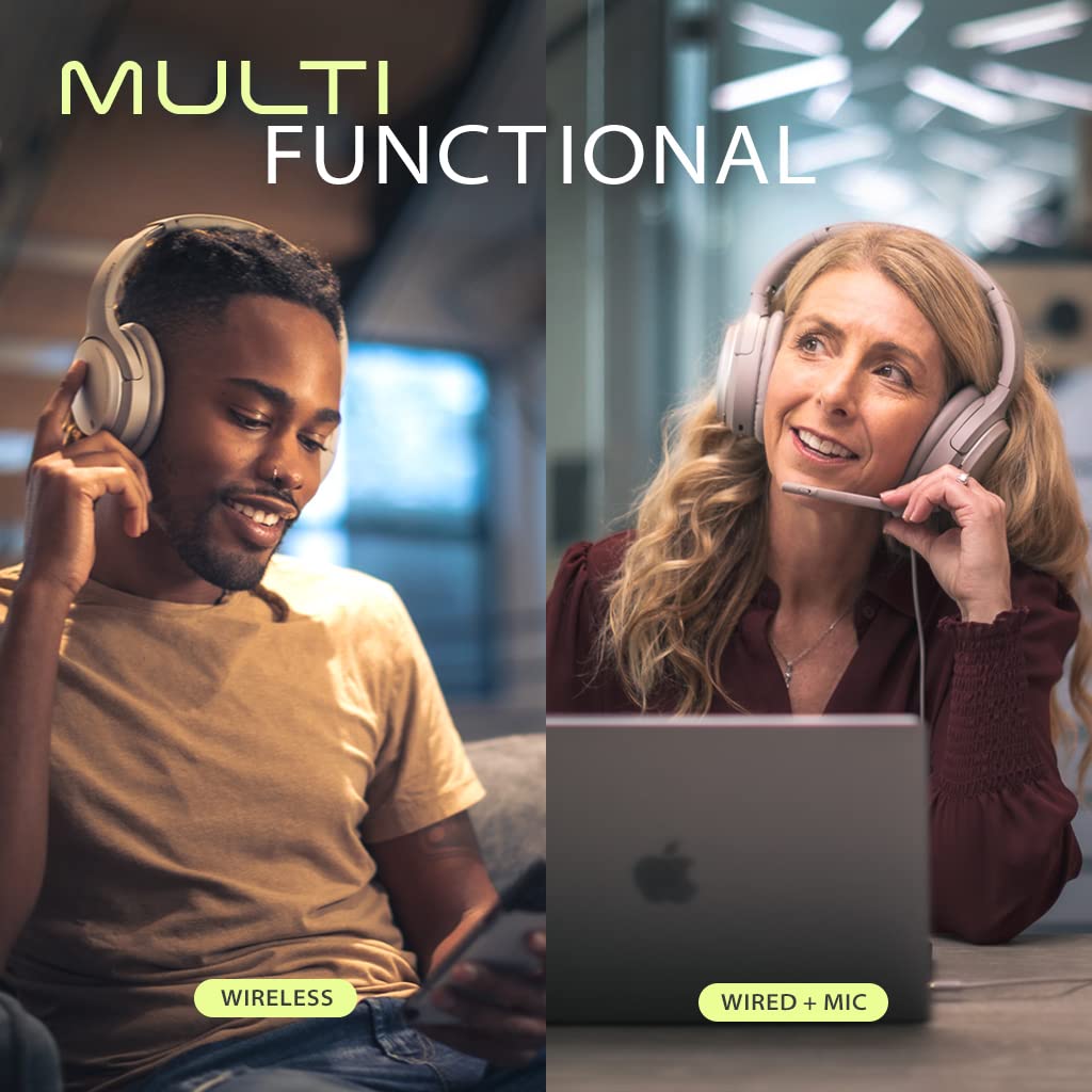 Avantree Eon Wireless Bluetooth Headphones with Active Noise Cancelling (ANC), Detachable Mic & Charging Stand - Over-Ear Headset for Music, Calls, Gaming & Office Work - Replaceable Battery & Comfortable Memory Foam Earpads - Compatible with PC, Phone & Laptop