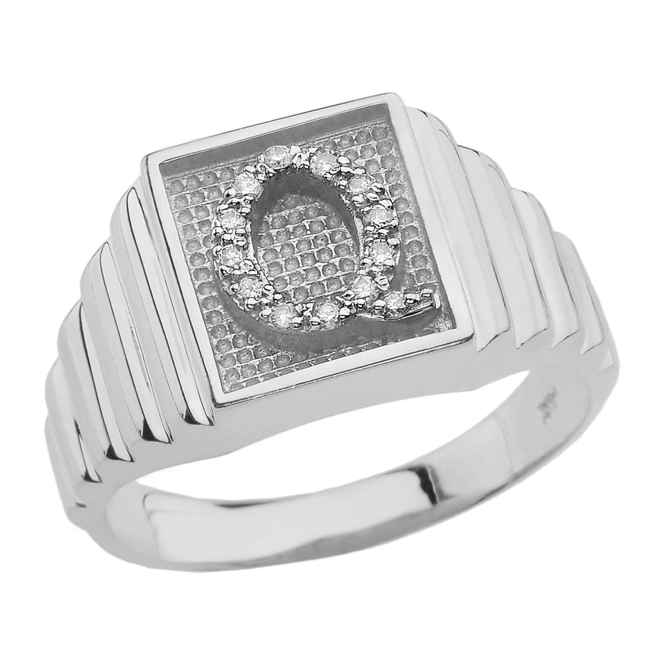 925 Sterling Silver Men's Initial Letter Ring with Diamond Accents - Square Face Layered Band (Size 12.25) - Perfect for Gifts, Engagements & Everyday Wear
