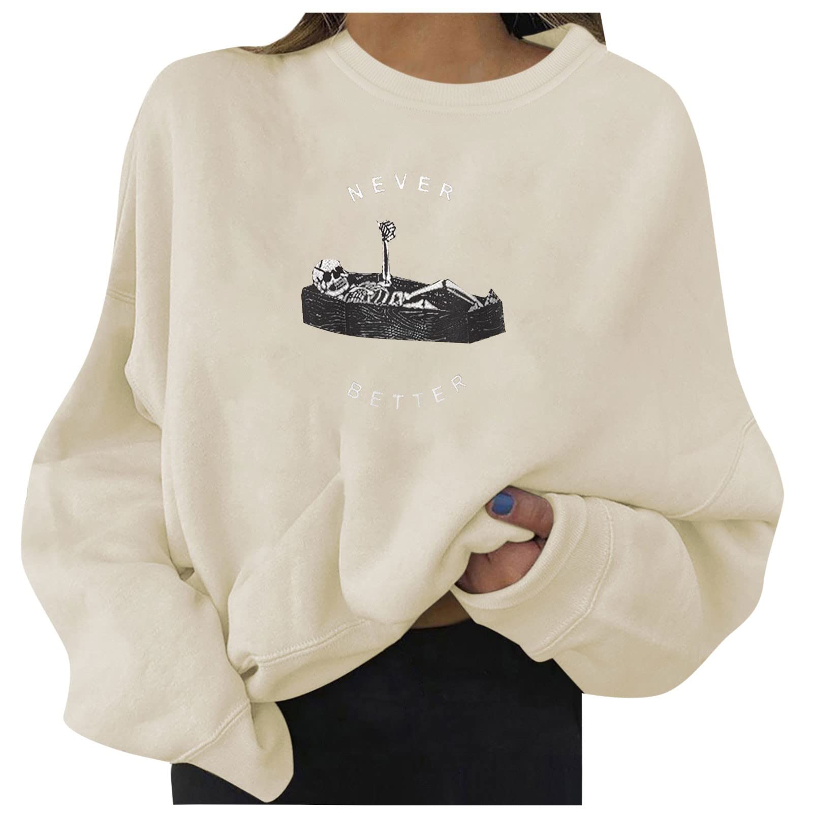 UODSVP Women's Halloween Sweatshirt - Casual Printed Long Sleeve Loose Fit Oversized Pullover | Perfect for Halloween Parties, Costume Events & Cozy Fall Outfits