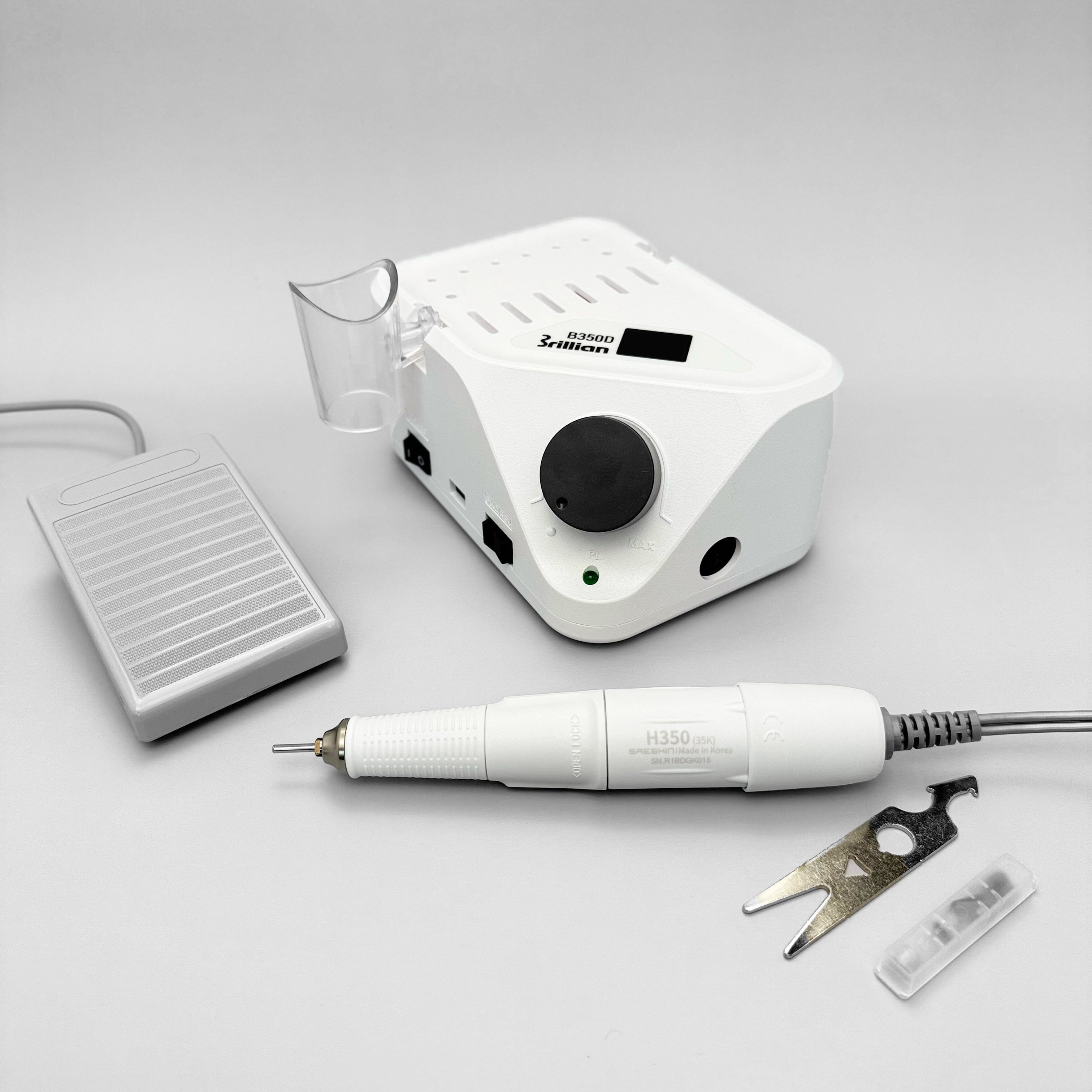 Saeshin Brillian B350D + H350 White Professional Nail Drill Set - 35,000 RPM High Speed for Nail Art, Manicure & Pedicure - Perfect for Salon & Home Use