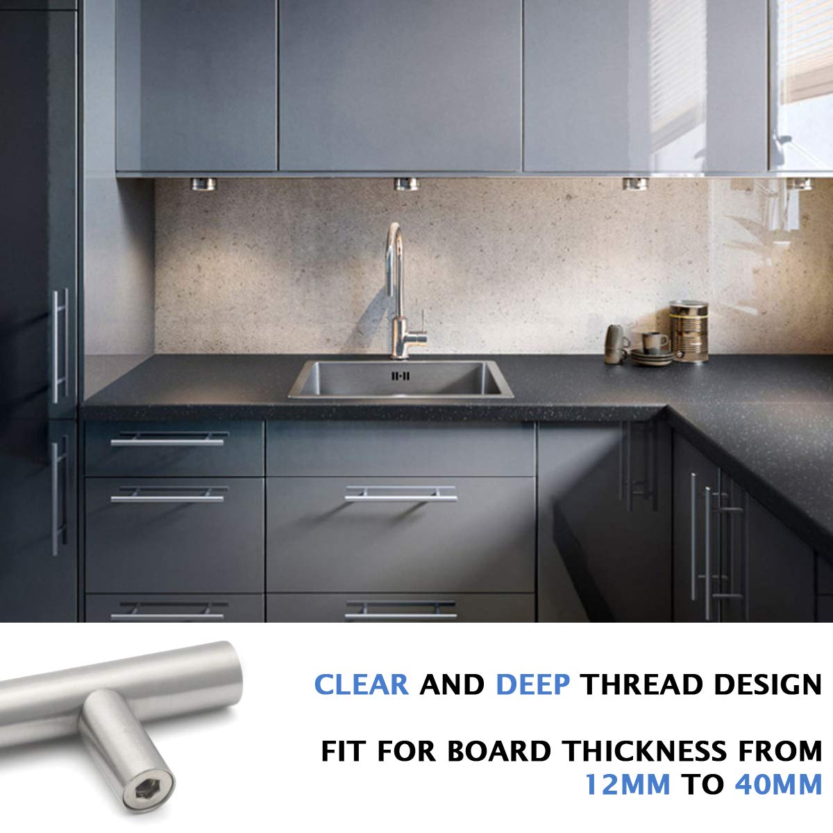5 Pack Brushed Nickel Drawer Pulls - T-Bar Cabinet Handles for Kitchen & Closet (192mm) - Modern Home Upgrade
