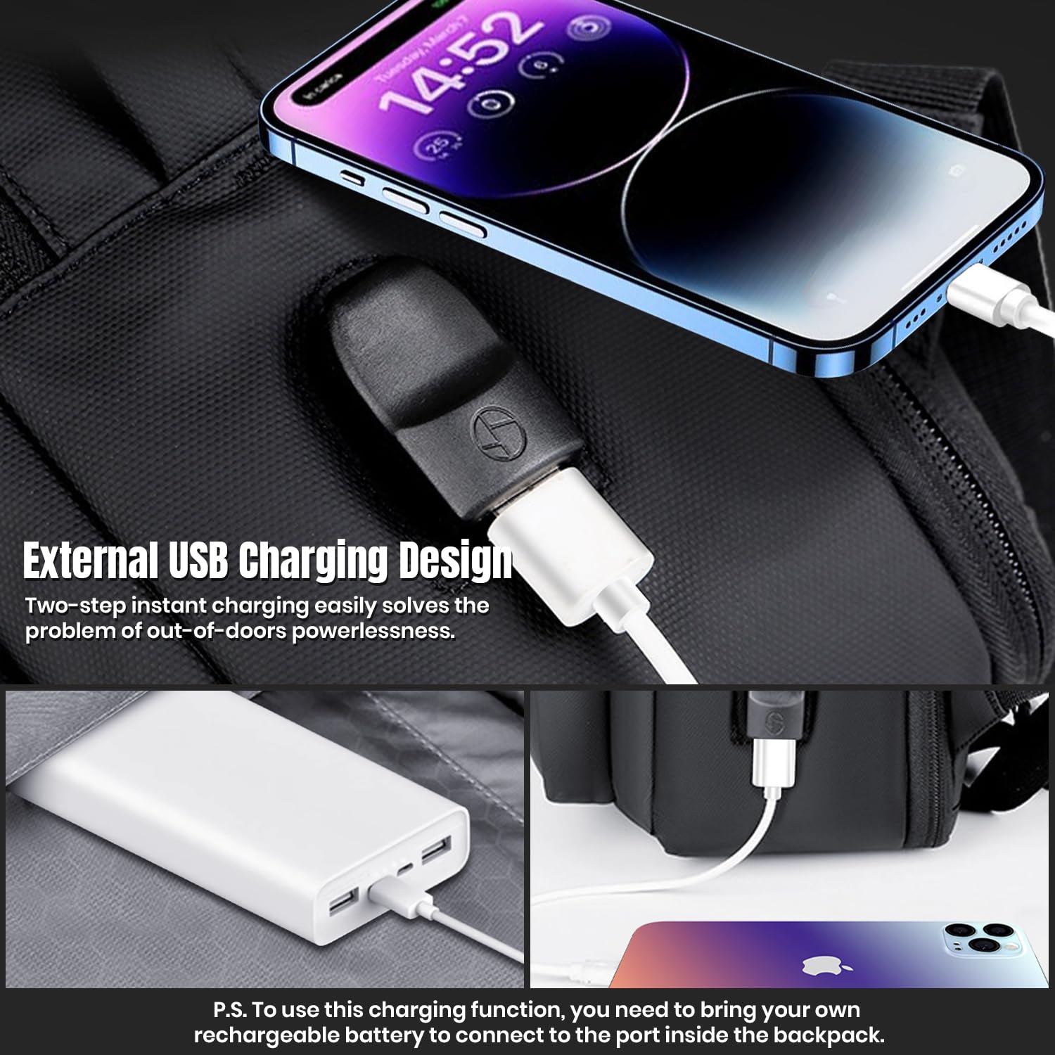 Expandable 16 Inch Laptop Backpack with USB Charging Port - Water-Resistant Business & College Backpack for Men & Women - Perfect for Work, Travel & School - Black
