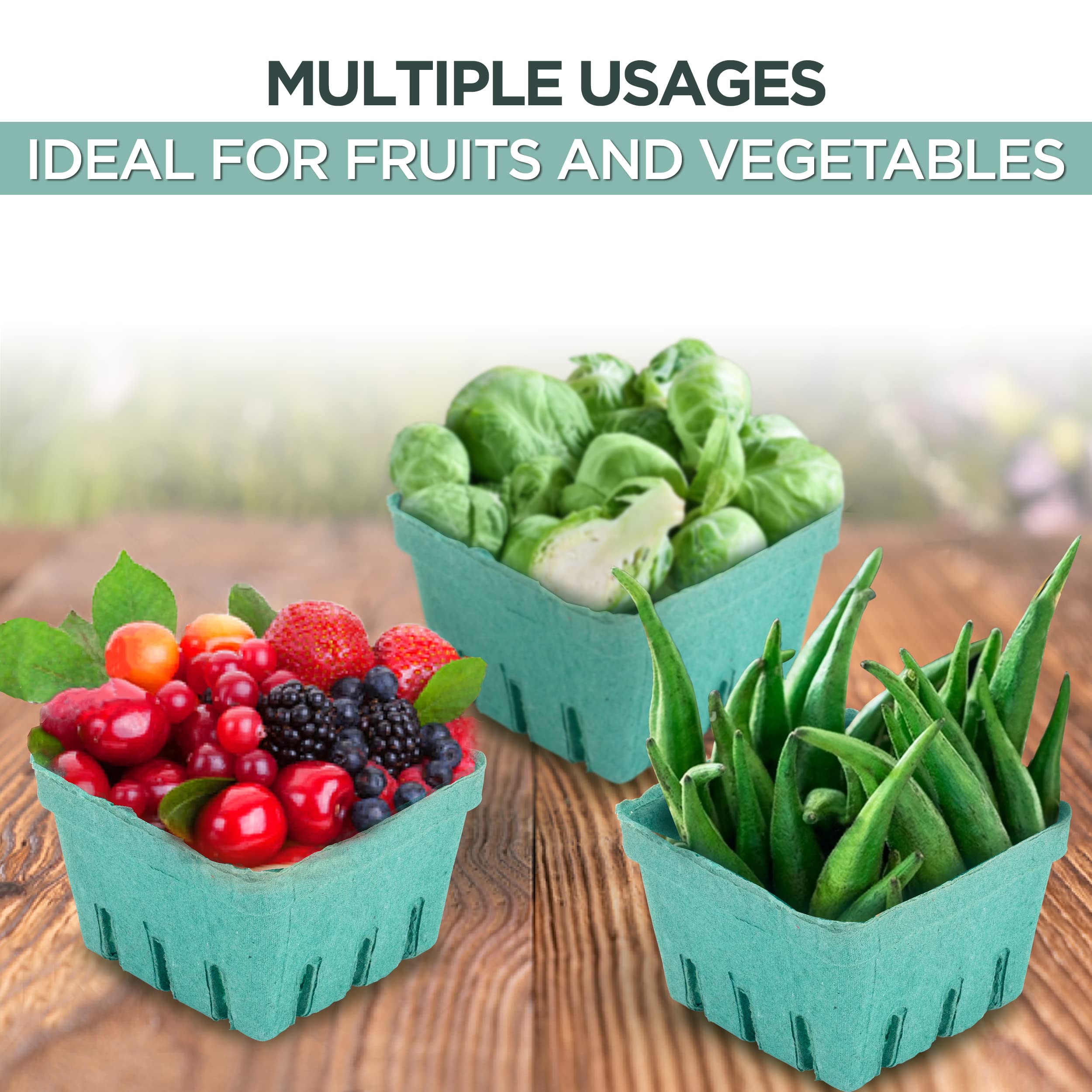 [250 Pack] Eco-Friendly Green Molded Pulp Berry Baskets - Ventilated Produce Containers for Strawberries, Blueberries & Vegetables | Perfect for Farmers Markets, Grocery Stores & Backyard Parties | Sustainable Packaging Solution for Fresh Fruit Display & Picnic Serving