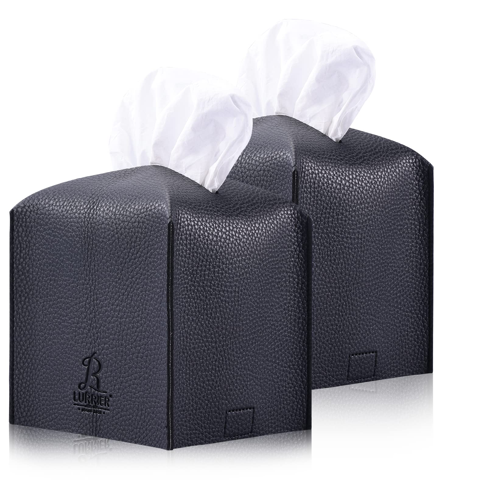 LURRIER 2 Pack Modern Leather Tissue Box Cover - Square Decorative Holder for Bathroom, Vanity, Nightstand, Office Desk & Car - 5