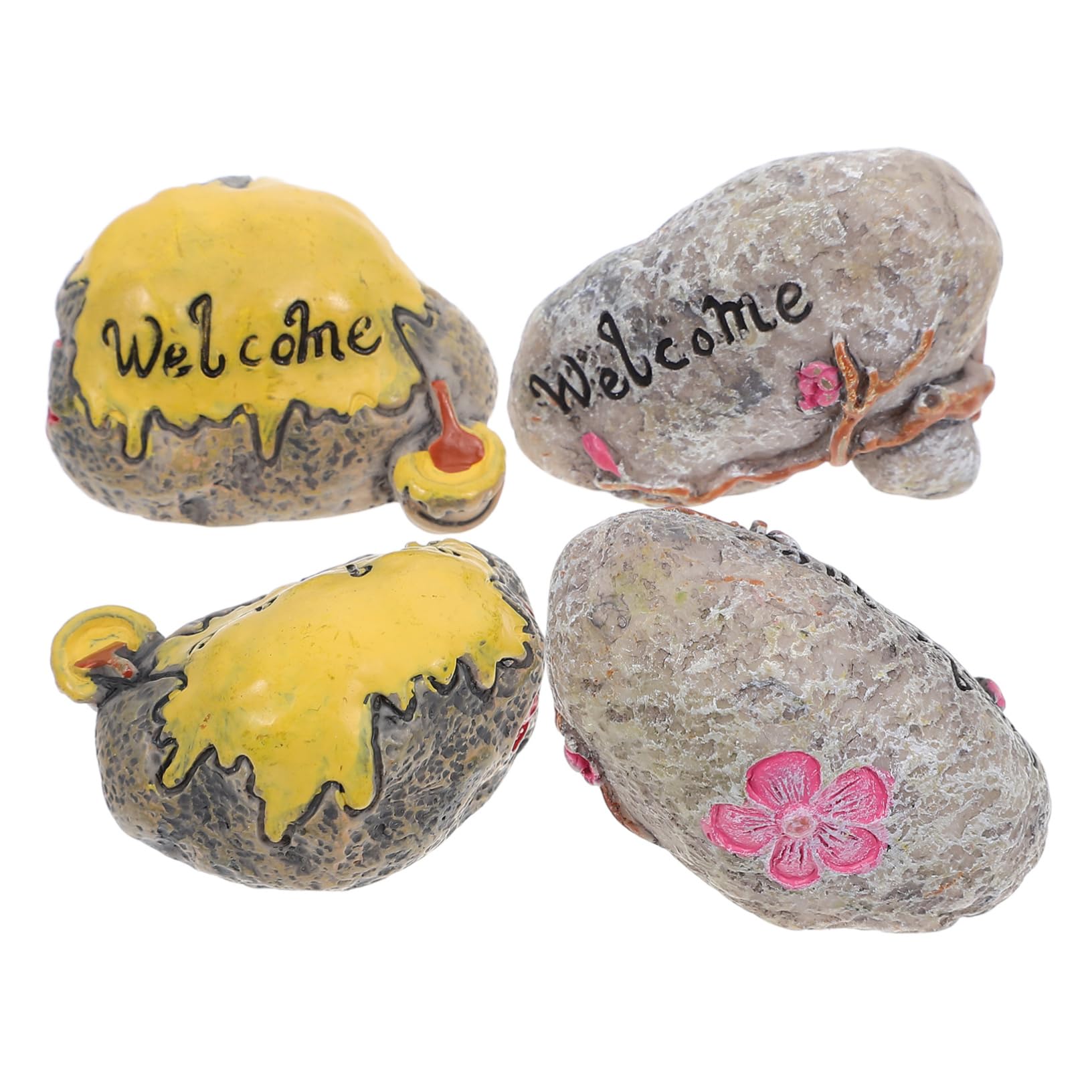 Yardwe 4-Piece Mini Resin Landscape Stones - Realistic Fake Rock Garden Decor for Outdoor, Terrarium, Dollhouse & Fairy Garden | Durable Welcome Statue Ornaments for Patio, Lawn & Home Decoration