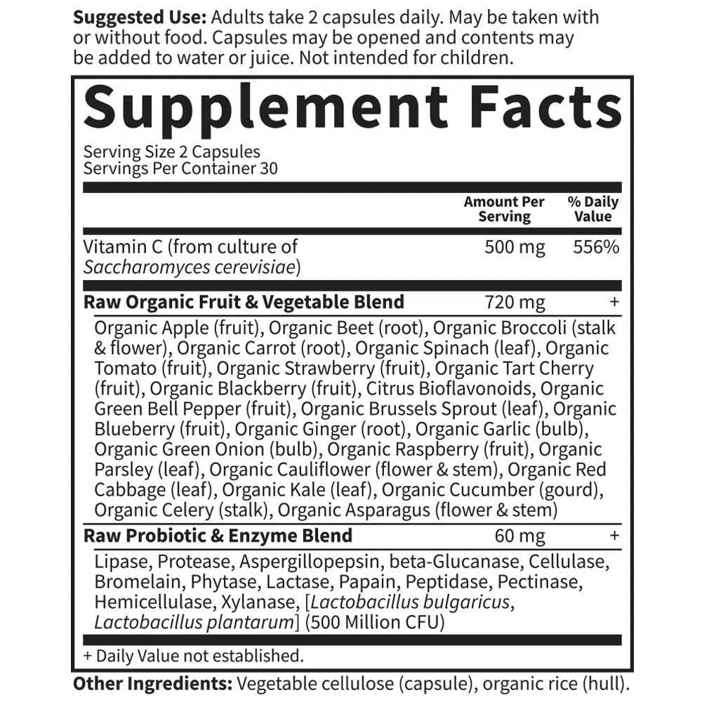 Garden of Life Vitamin Code Raw Vitamin C Supplement - 60 Vegan Capsules for Immune Support, Antioxidant Boost & Skin Health - Perfect for Daily Wellness & Cold Season Defense