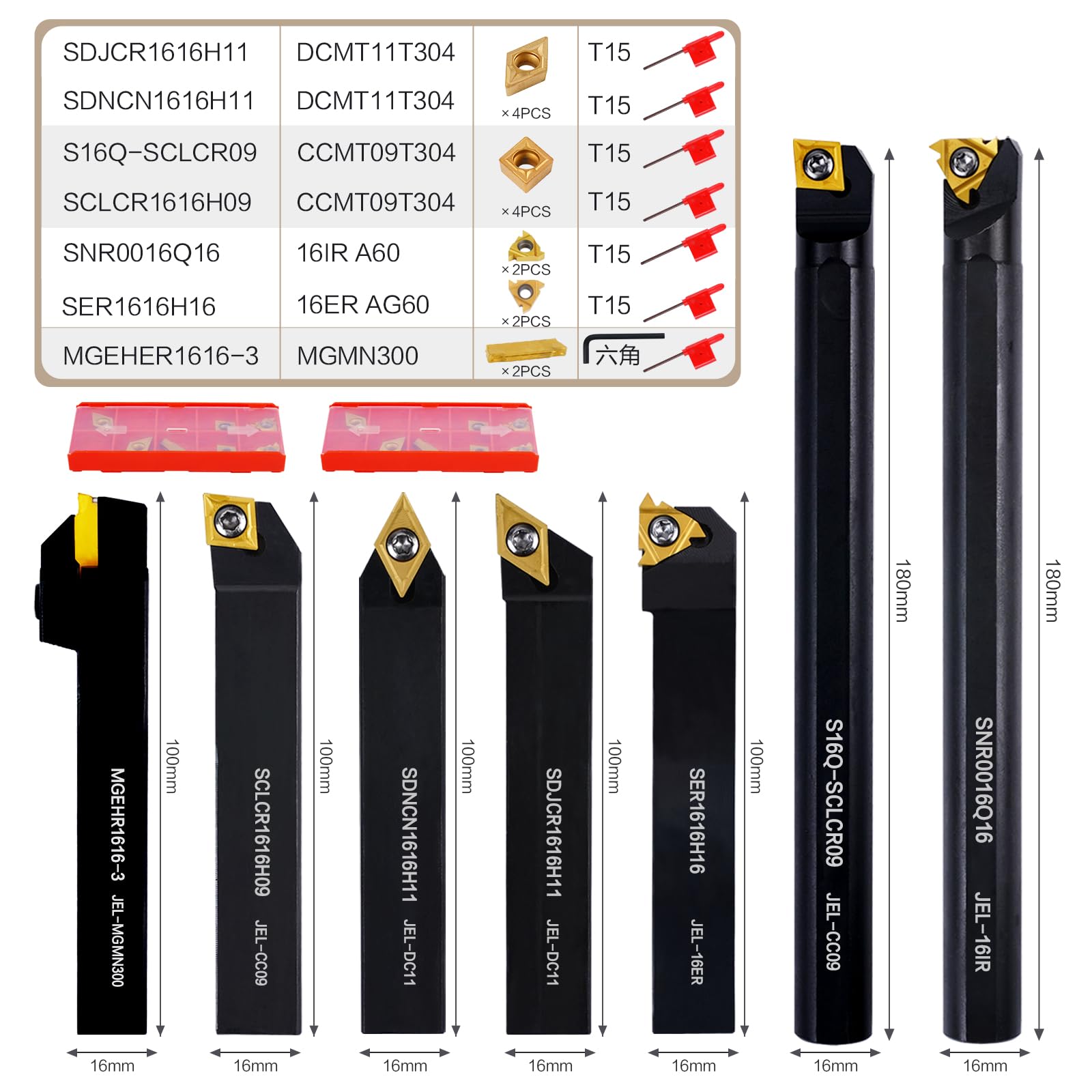 21Pcs Lathe Turning Tool Kit with 5/8