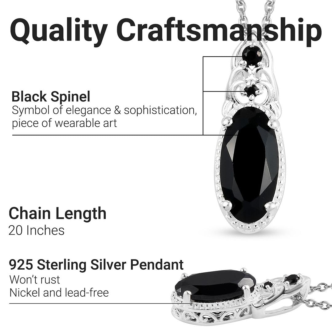 Shop LC Platinum Plated 925 Sterling Silver Black Spinel Necklace for Women - 20 Inch Elegant Promise Birthday Gift for Her | Perfect for Anniversaries, Date Nights & Special Occasions
