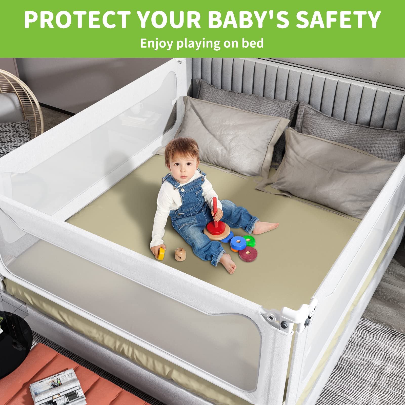 Melafa365 Adjustable Toddler Bed Rails - Safety Guard for Twin, Full, Queen & King Size Beds | Height-Adjustable Baby Bed Rail for Kids (White, 1 Piece, 74