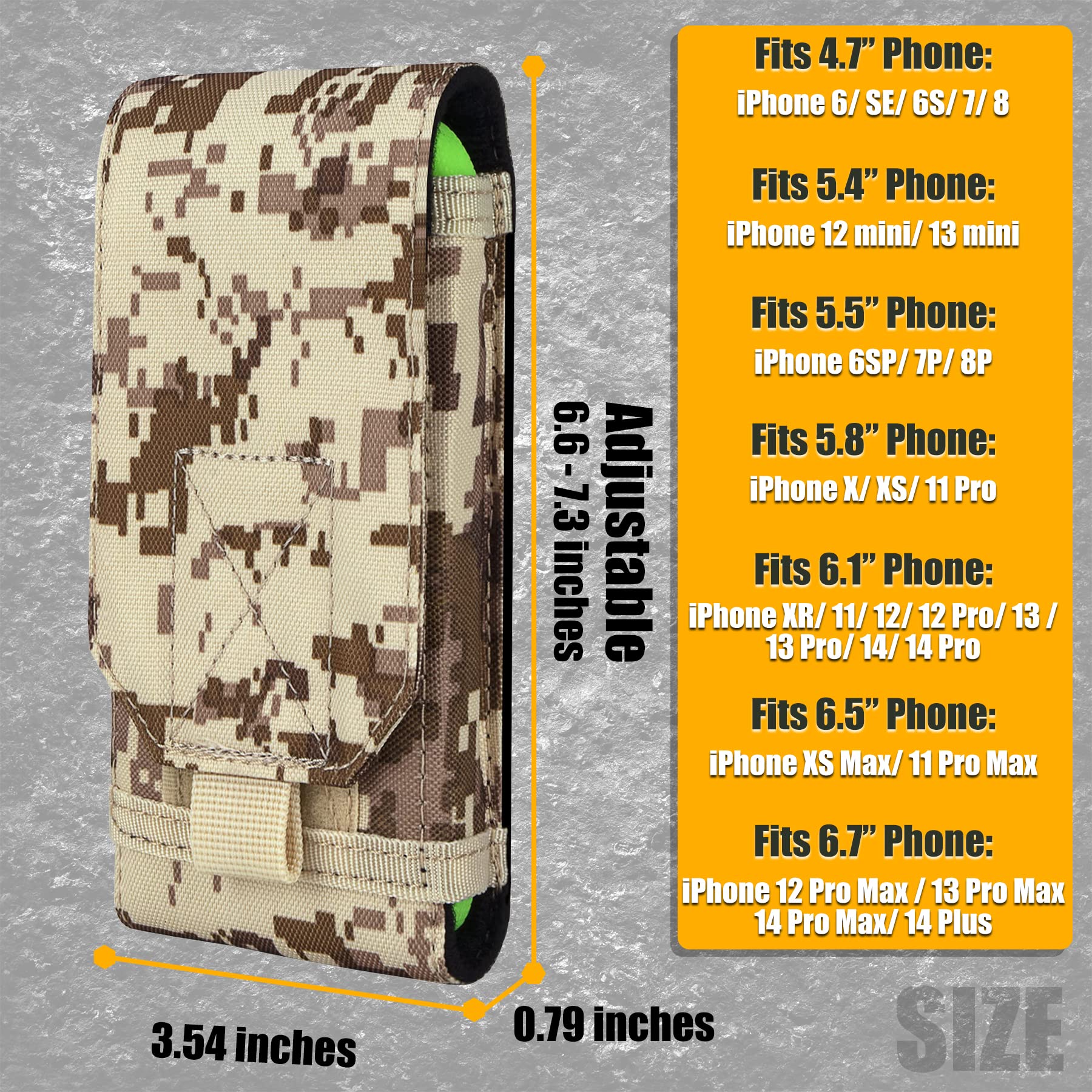 IronSeals 2 Pack Tactical Molle Phone Holster Pouch - Universal Belt Waist Bag for iPhone 16 Pro Max/16 Pro/15 Pro Max/14 Pro Max & Samsung S24/S23/S22 - Durable Military-Grade Phone Holder for Hiking, Camping & Outdoor Activities (Size L)