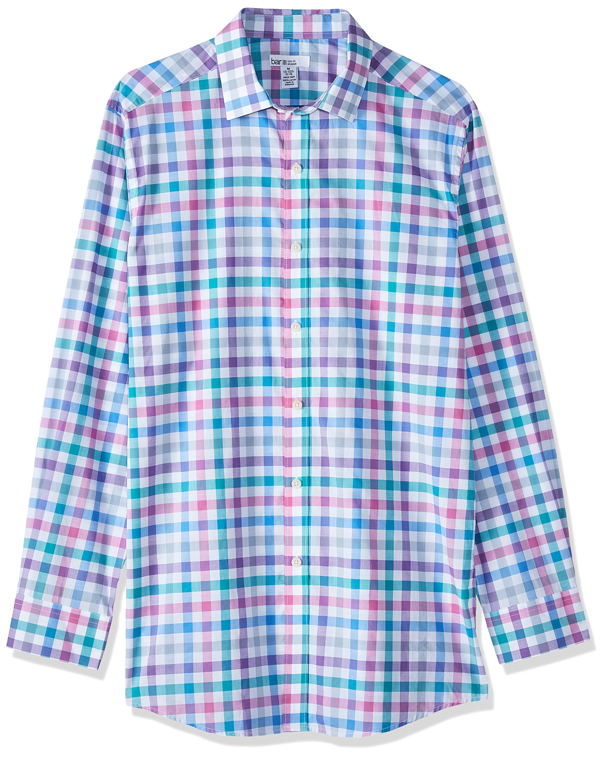 Bar III Men's Pink Plaid Stretch Button-Down Dress Shirt | 16