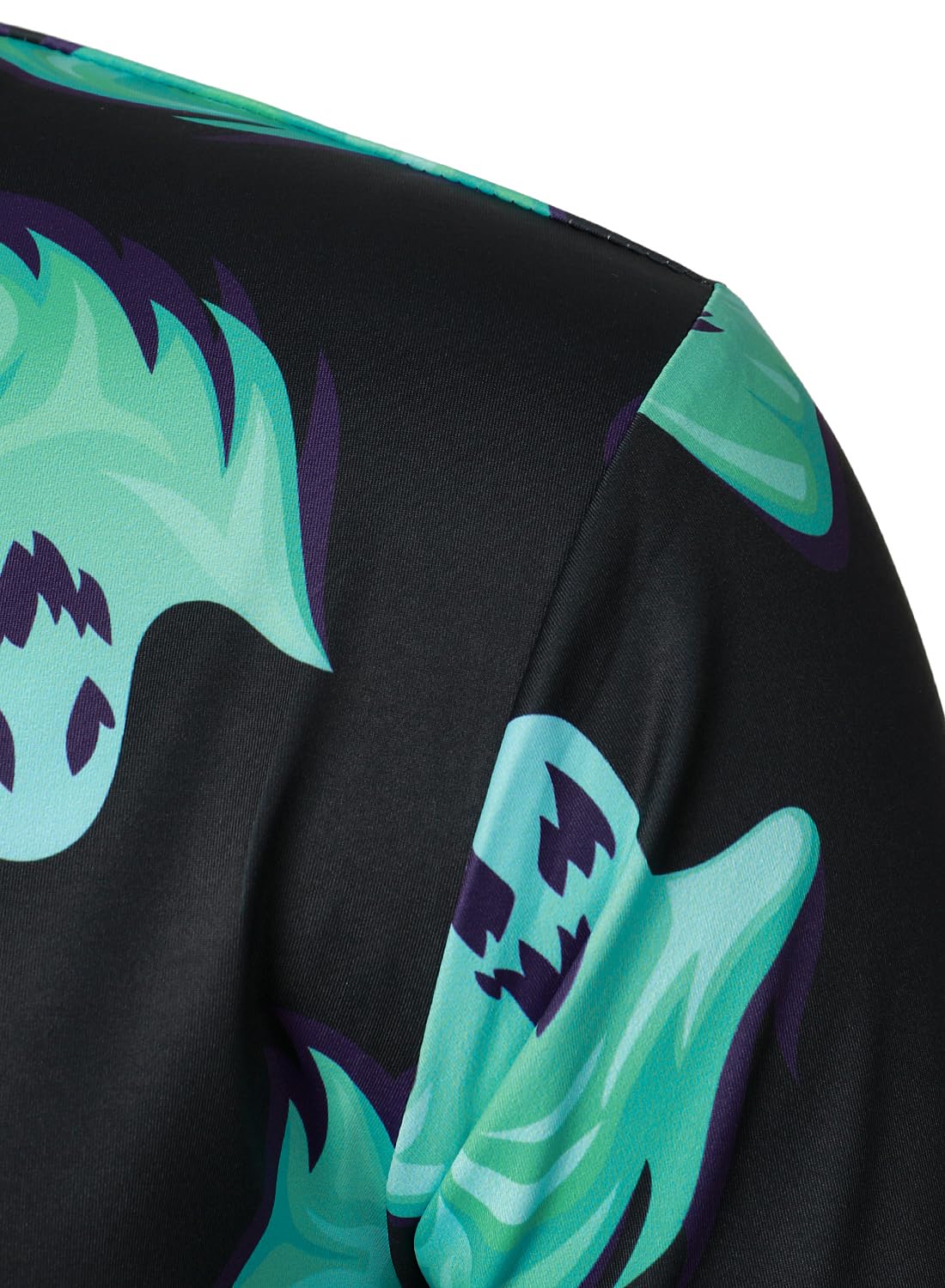Men's Halloween Horror Ghost Printed Long Sleeve Polo Shirt - Spooky Crew Neck Costume T-Shirt for Halloween Parties, Cosplay & Horror Theme Events