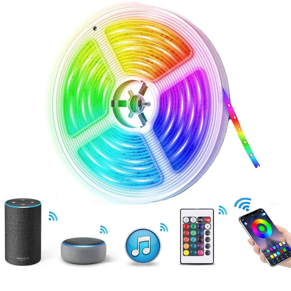 XUNATA 16.4ft WiFi Smart LED Strip Lights - RGBW 5050 300 LEDs, Waterproof, Dimmable, Works with Alexa & Google Assistant, iOS/Android App Control - Perfect for Bedroom, Kitchen, Party & Home Decoration