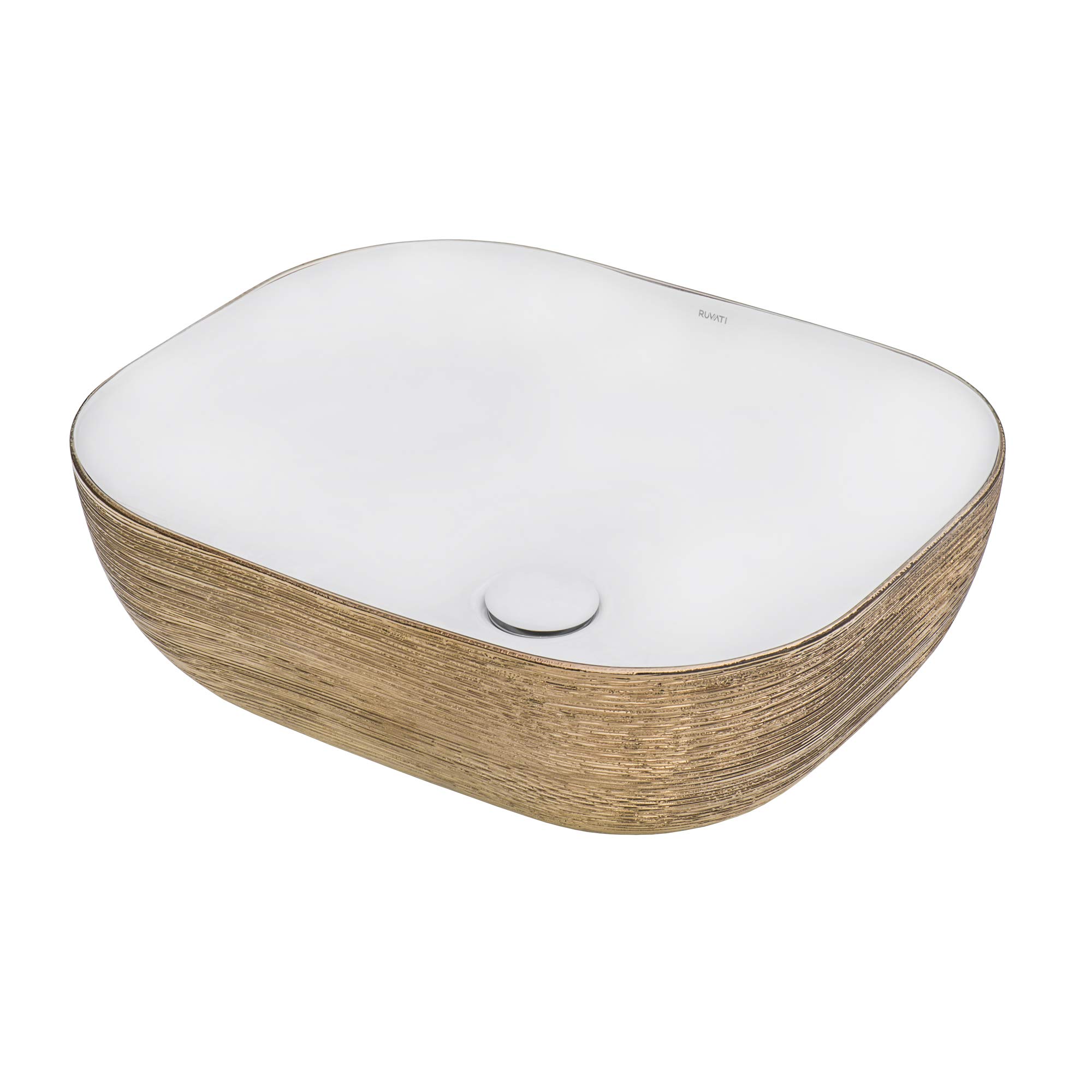 Ruvati 20 x 16 Inch White Ceramic Rectangular Vessel Sink - RVB2016WR | Rose Gold Decorative Art Bathroom Sink for Vanity Countertop | Small Modern Above Counter Basin for Powder Room, Guest Bath & Master Bathroom