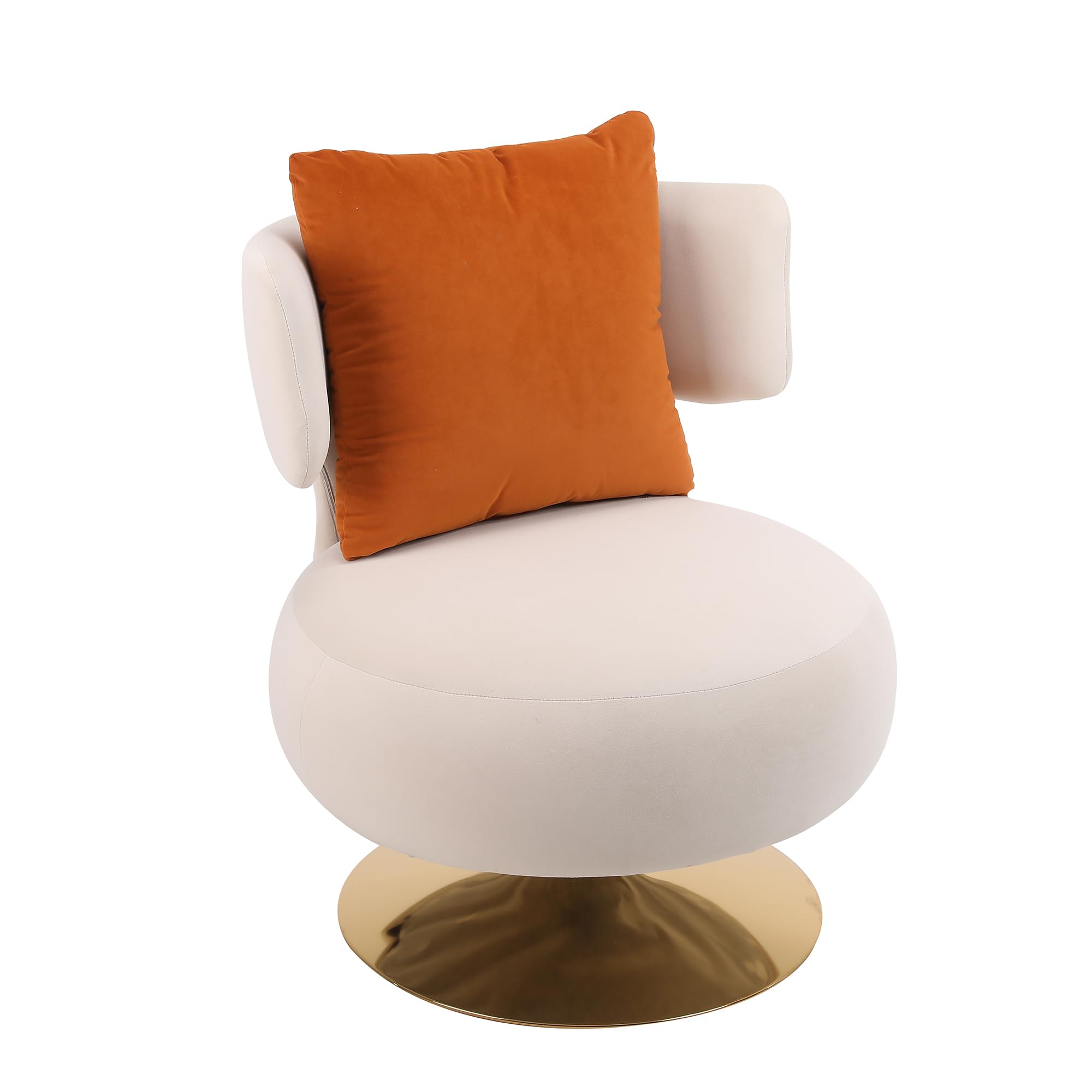 **Modern Velvet Swivel Accent Chair - 360° Round Barrel Chair with Armless Design for Nursery, Living Room & Bedroom | Comfy Leisure Chair in Beige for Reading & Relaxing**