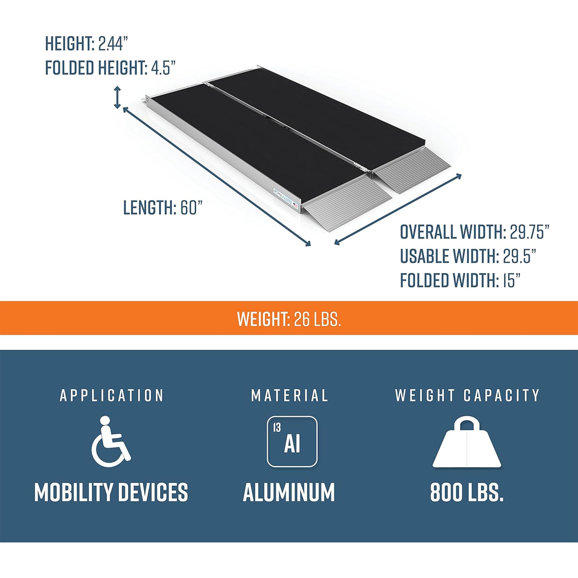 EZ-ACCESS 5 Ft Folding Wheelchair Ramp with Non-Slip Surface & Self-Adjusting Transition Plates - Portable Suitcase Ramp for Home, Vehicles & Mobility Access